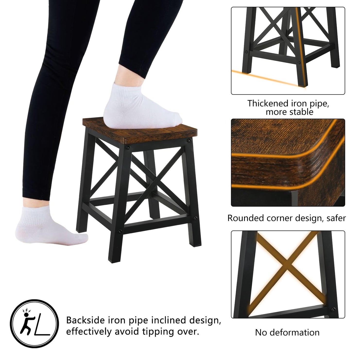 YINMIT Step Stools for Adults and Kids, Wooden Small Step Stool with Non-Slip Feet, Rectangular Stepping Stool for High Bed, Using for Bedroom, Kitchen and Living Room, Hold Up to 500 lbs