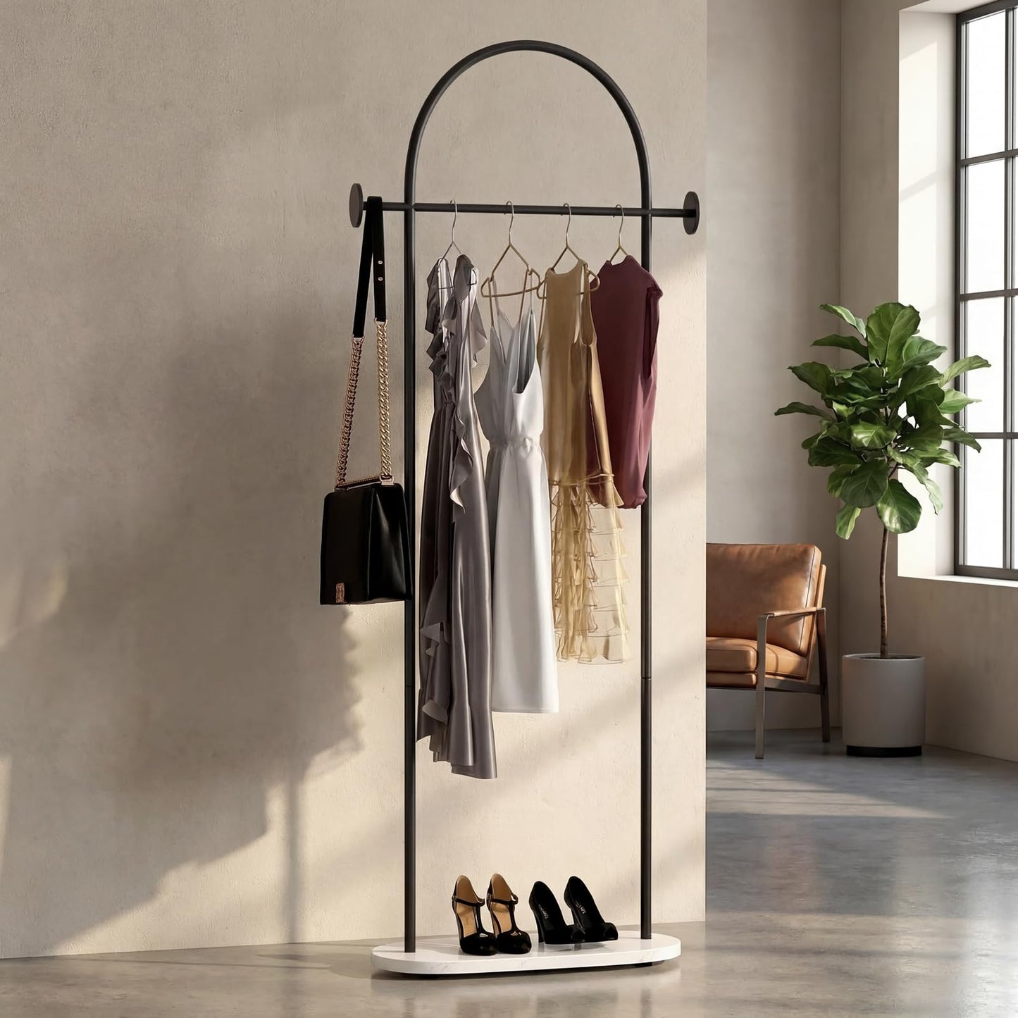KADIGANG Black Clothing Racks, Modern Industrial Clothes Rack with Shelf, Heavy Duty Freestanding Coat Rack, Metal Coat Hanger Stand with Hooks for Boutique Office