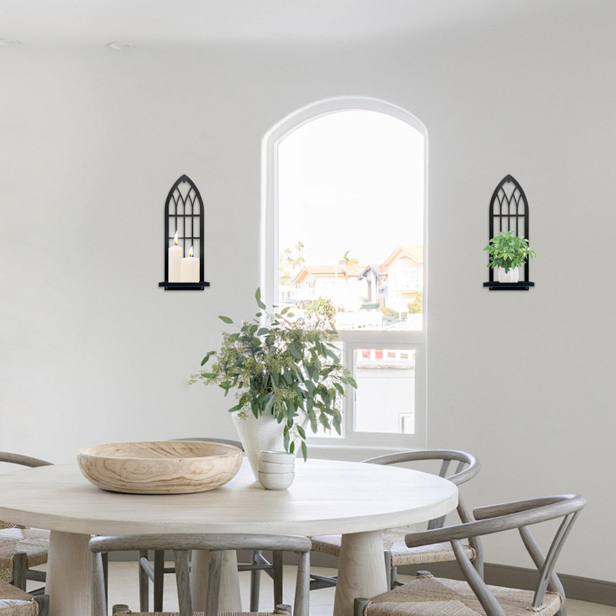 Gothic Wall Sconces Set of Two Candle Holder, Black Metal Gothic Wall Decor, Arched Church Wall Sconces, Rustic Farmhouse Home Wall Art Decor for Living Room, Bathroom, Bedroom, Dining Room(Arched)