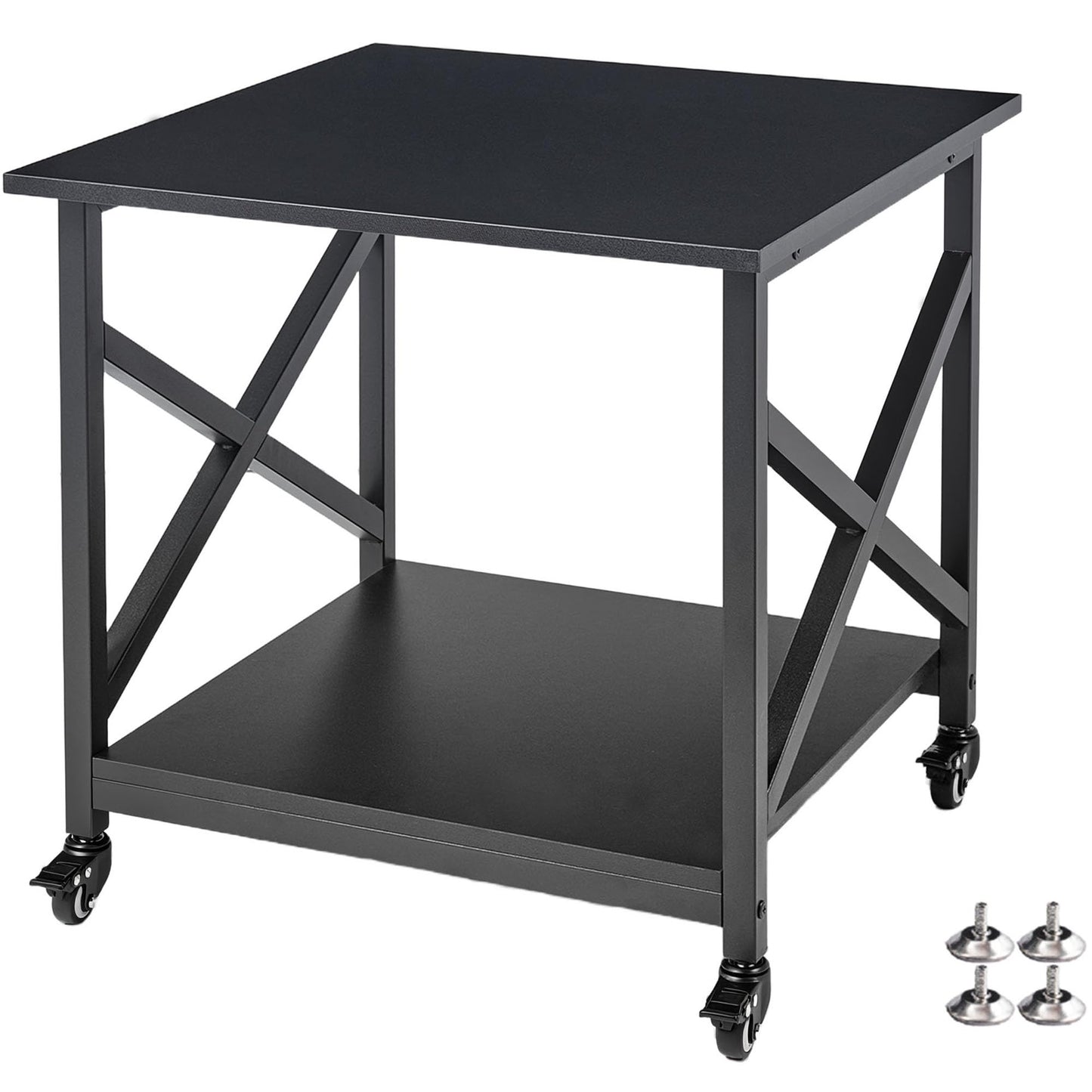 Fannova 2 Tier Large Printer Stand, 23.6 x 23.6 x 22.6 Inches Square Printer Table with Storage Shelf, Rolling Printer Cart with Industrial Wheels for Home Office, Mini Fridge Stand Table - Black