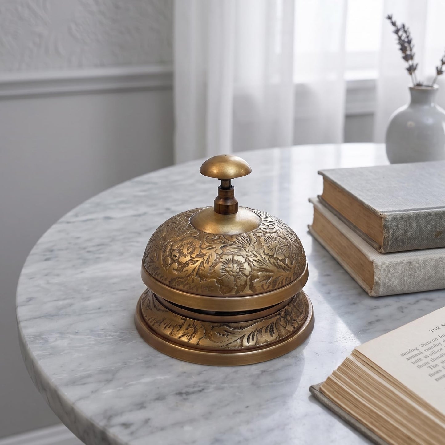 Antique Brass Desktop Bell – Vintage Style Service Desk Bell – Classic Counter Call Bell for Reception, Hotel, Office, Restaurant