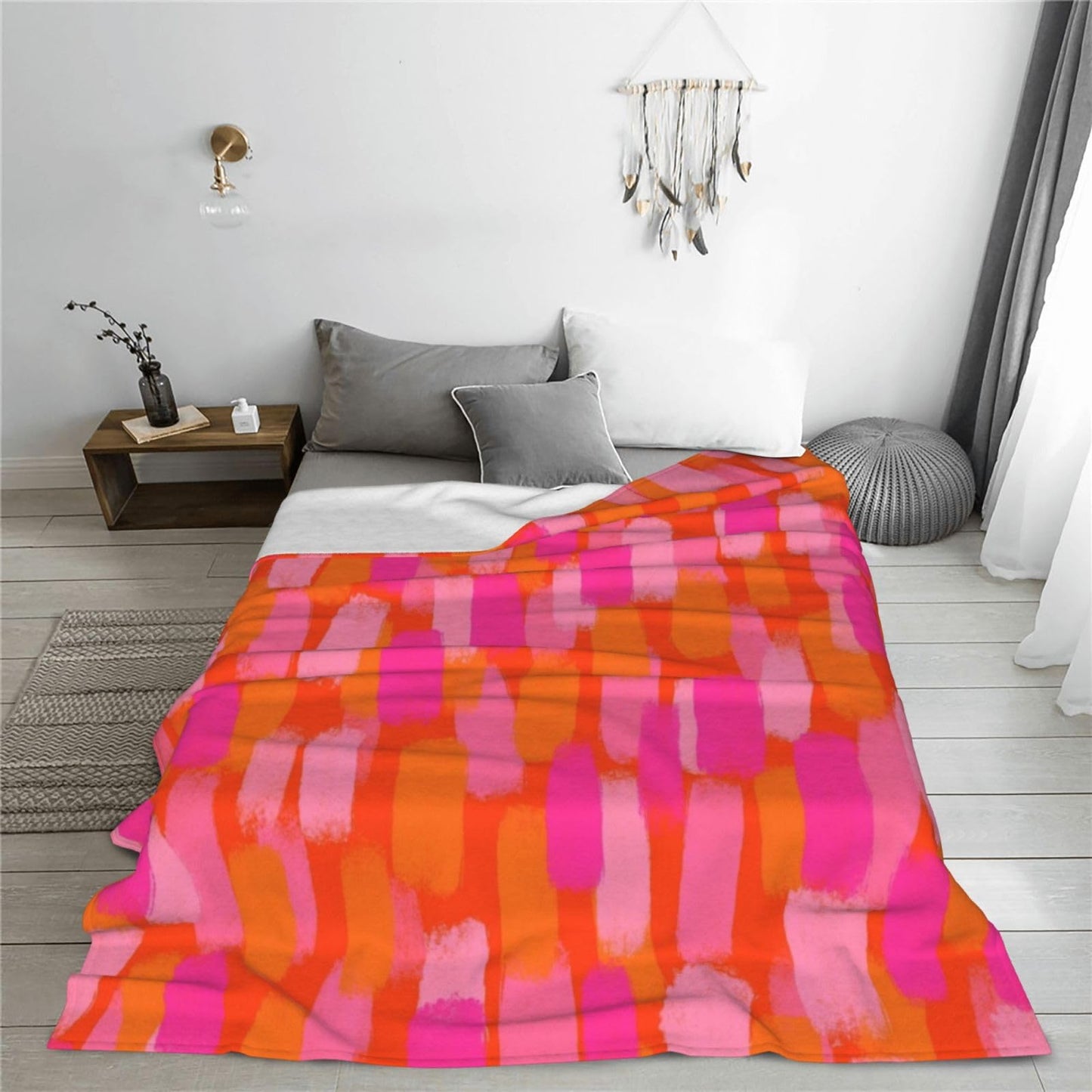 Retro Abstract Pink and Orange Paint Brush Throw Blanket 50"X40" Lightweight Flannel Throws Blankets for Couch Sofa Living Room Bedroom Home Decor,Soft Cozy Fluffy Fuzzy Plush Blanket for All Season