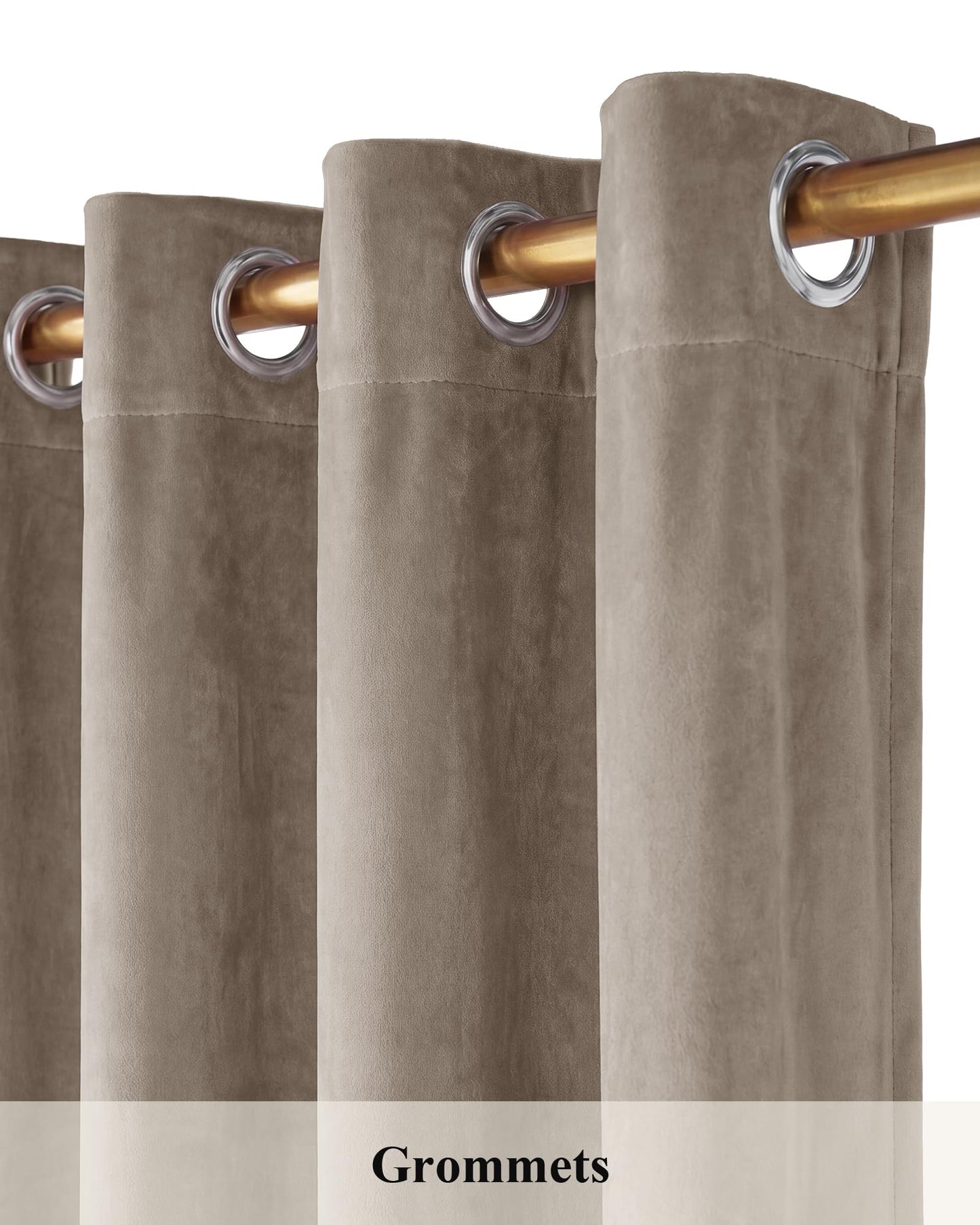 StangH Taupe Velvet Curtains 108 inches - Extra Long Blackout Sliding Door Curtains Thick Texture 100% Privacy Protect for Den Hotel Room Divider Used, Taupe, W52 x L108, 2 Panels