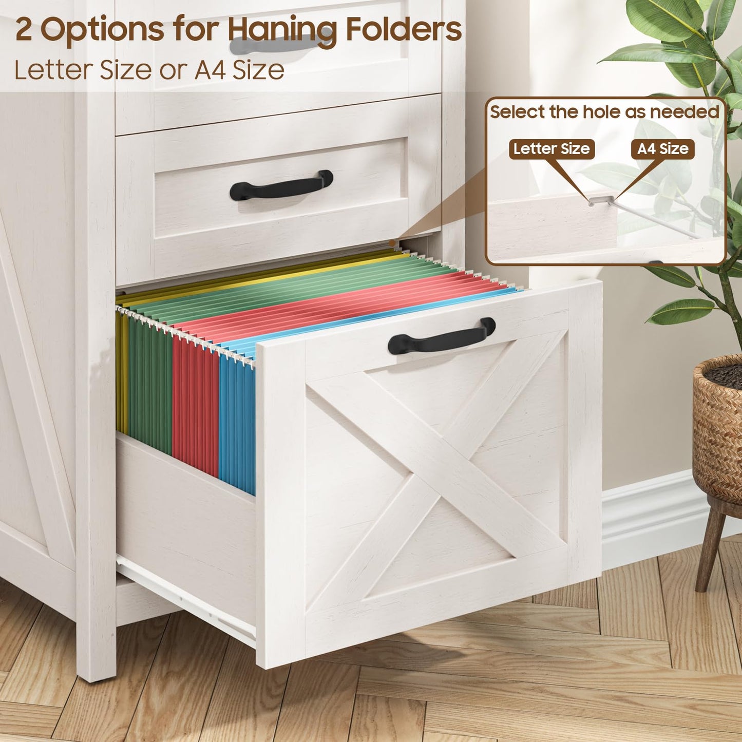 Halitaa 3 Drawer Small File Cabinet, Farmhouse Vertical Filing Cabinet Fits Letter and A4 Size, Under Desk Wooden File Cabinets for Home Office, Printer Stand, Rustic White