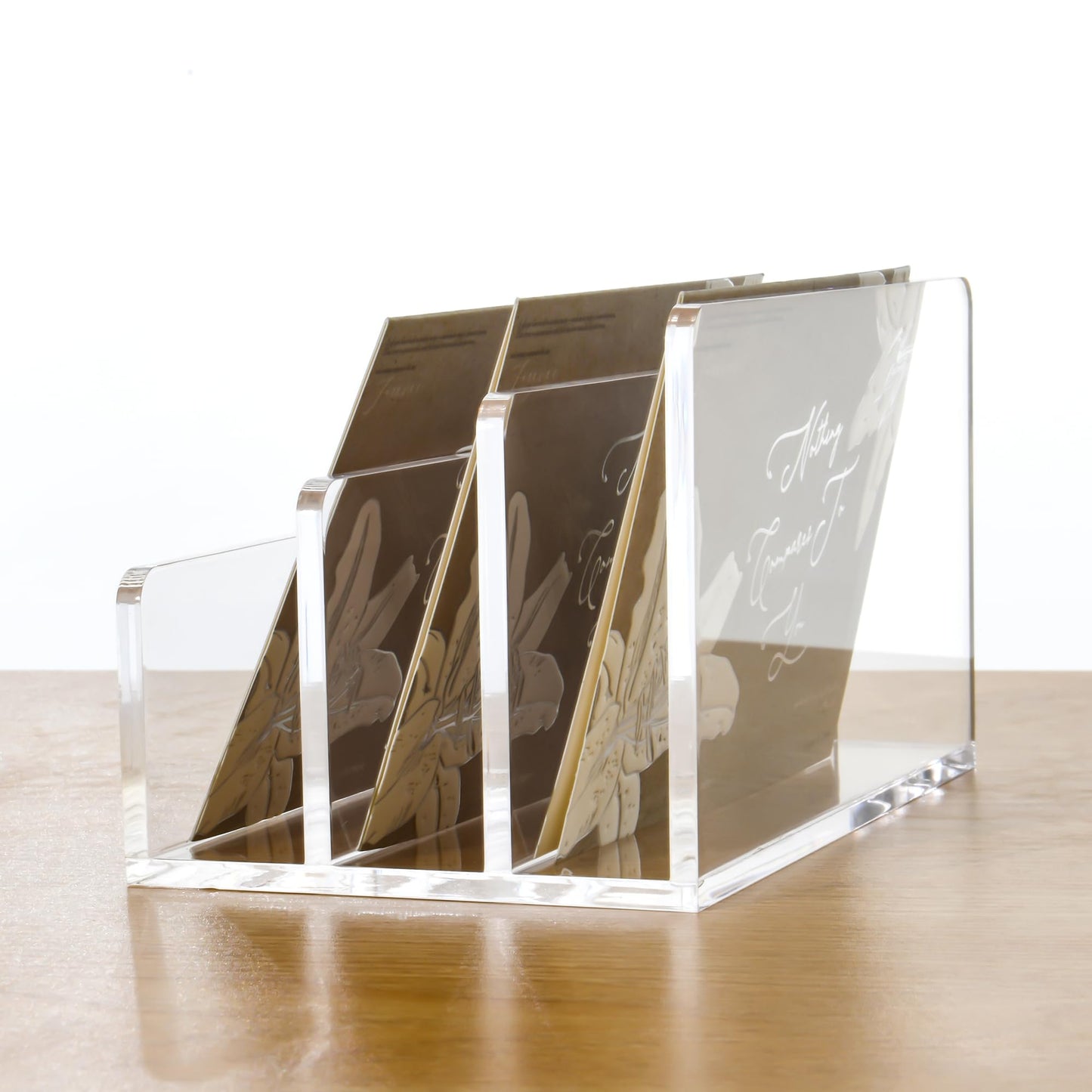 AIDIMOO Clear Acrylic Desk Organizer – 3 Compartment Mail Holder & Letter Sorter for Office, Bills, Documents, Notebooks, Letter Tray – Modern Vertical File Rack for Home, Desk File Holder