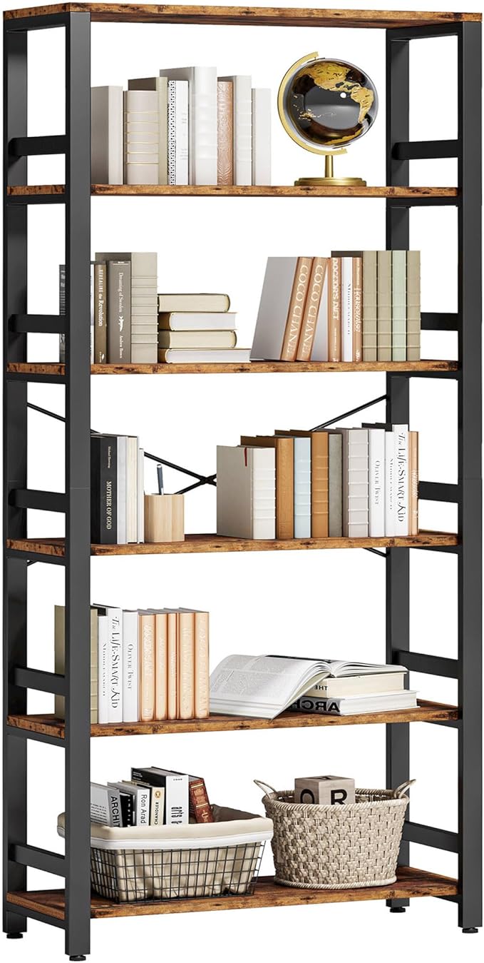 IRONCK Bookshelf, 31.5in Wide Shelf 6 Tier Bookcase, 110lbs/shelf Vintage