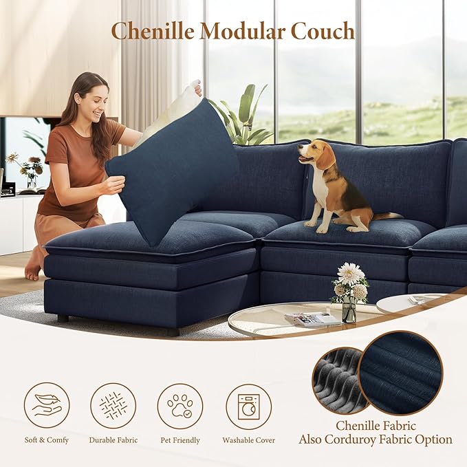 Vesgantti 142" U Shaped Sectional Couch, Comfy Cloud Modular Sectional Sofa