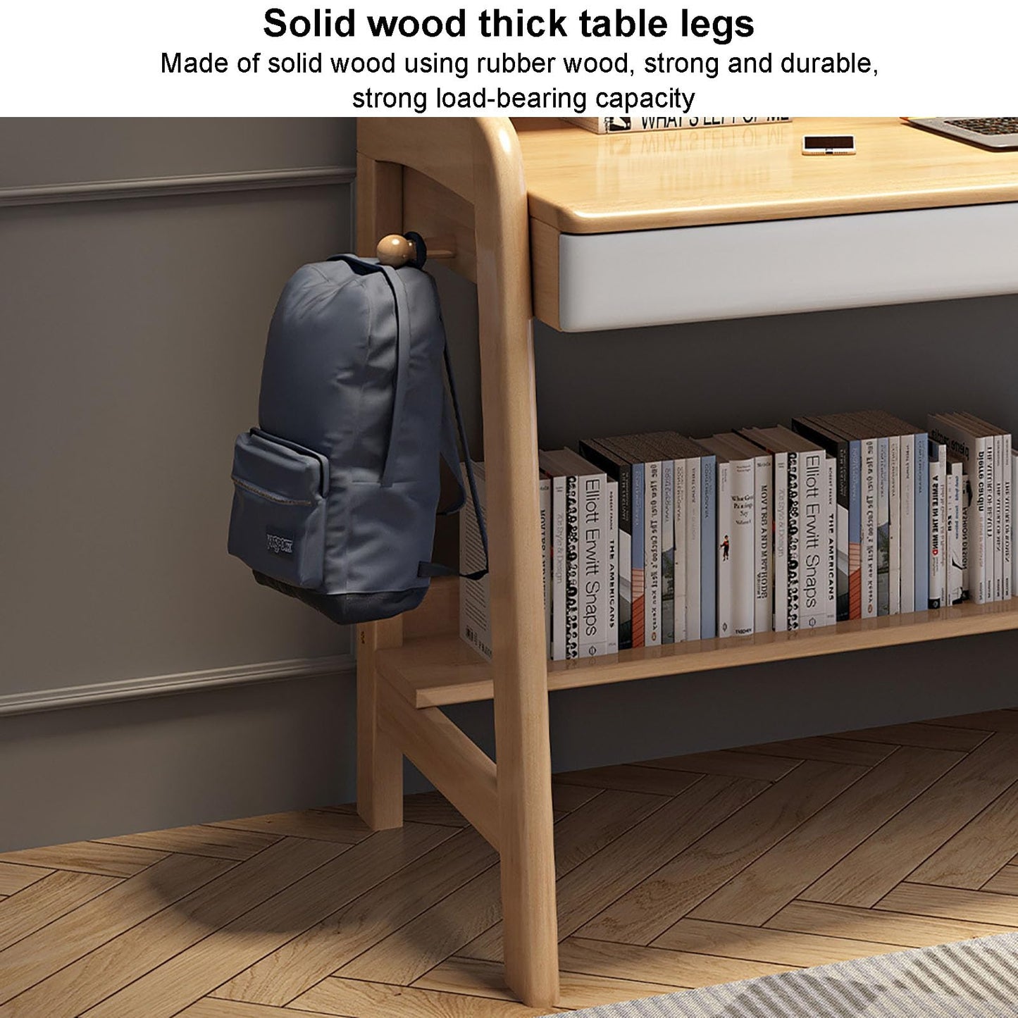 Study Desk Table with Hutch & Bookshelf & Drawers,Solid Wood Chi-*ld*ren Computer Desk Office Desk,Height Adjustable Workstation Teen*AGER Writing Desk for Home School, 126x60x177cm(50x24x70in)