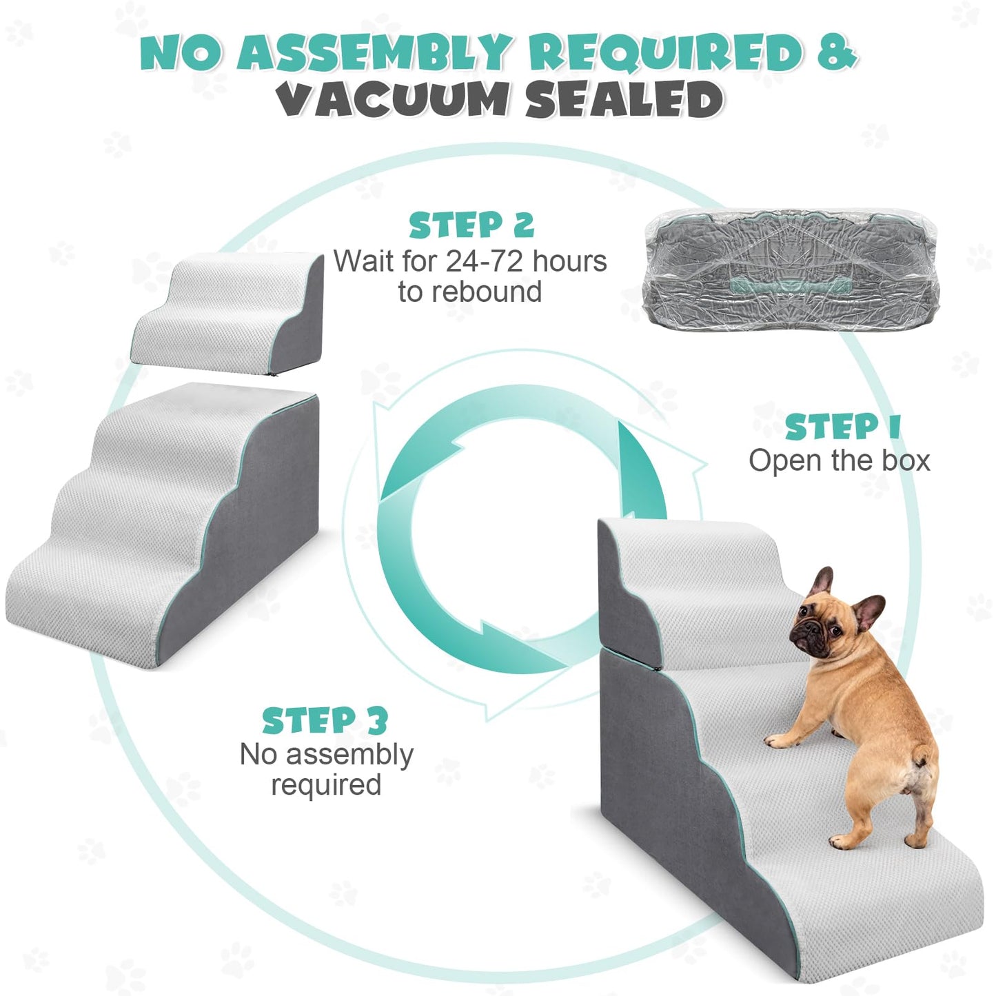 DAORDAER Dog Stairs for High Bed, 27.9 Inch Height 5-Step,Foldable Pet Stairs for Small Dogs and Older Pets,Curved 2 in 1 with Zippers Non-Slip Balanced Pet Ramp,Grey