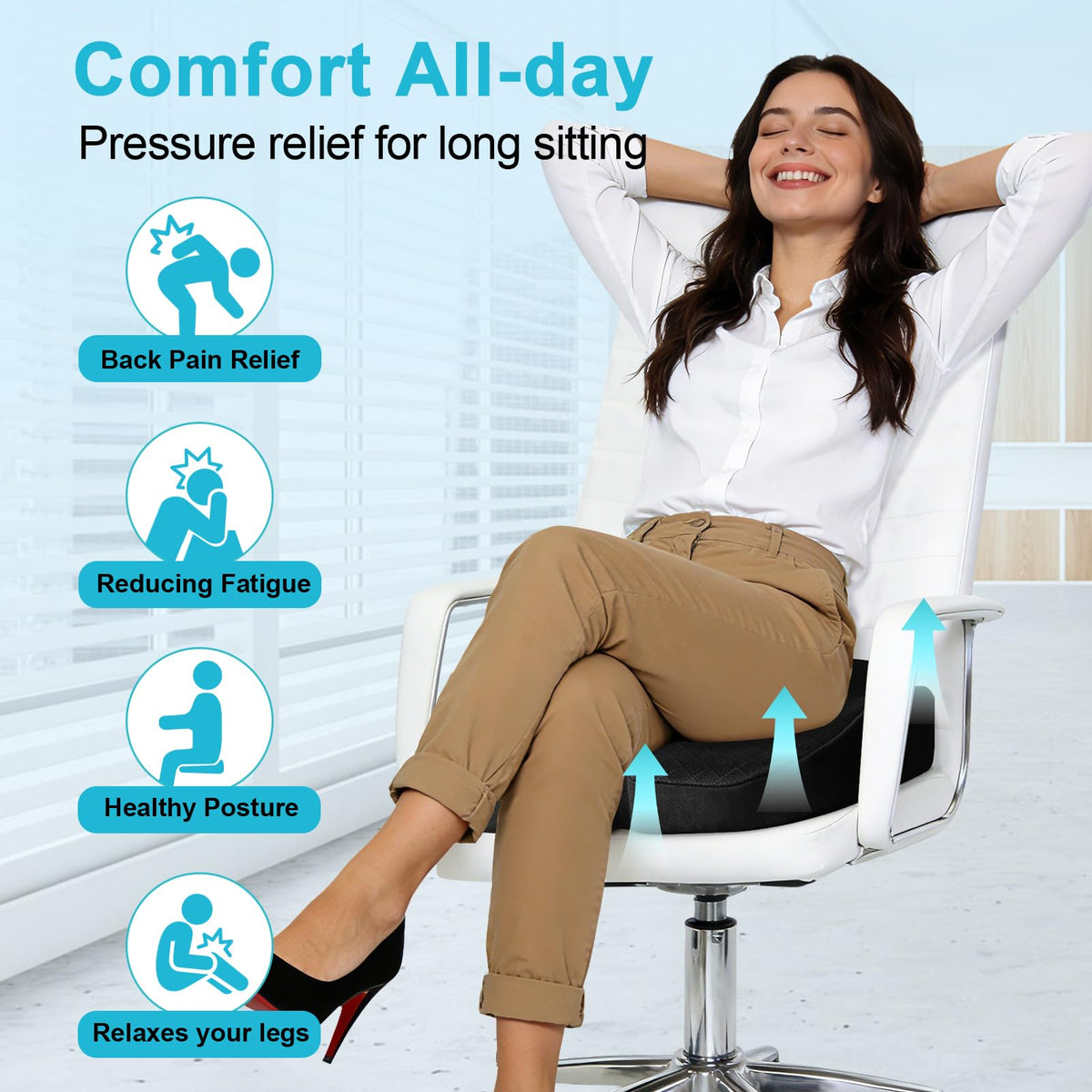 Car Seat Cushion - Premium Gel & Memory Foam Office Chair Cushions for Back,Sciatica,Coccyx,Tailbone Pain Relief, Driver Pillow for Auto, Gaming,Desk, Wheelchair,Truck (Black)