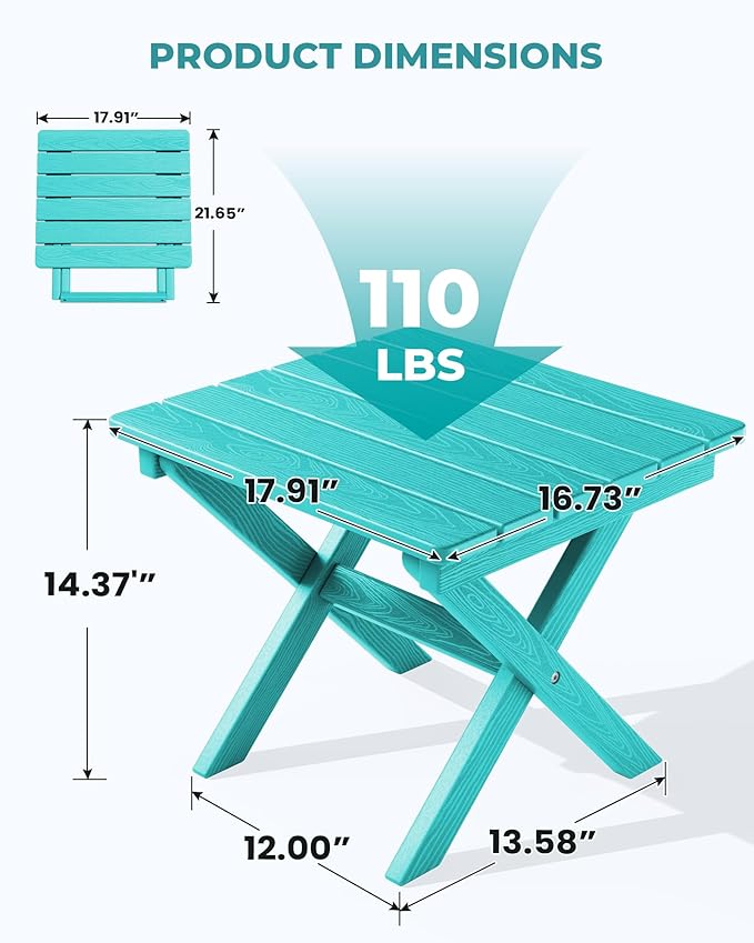 SERWALL Adirondack Side Table, No Assembly Outdoor End Table, HDPE Small
