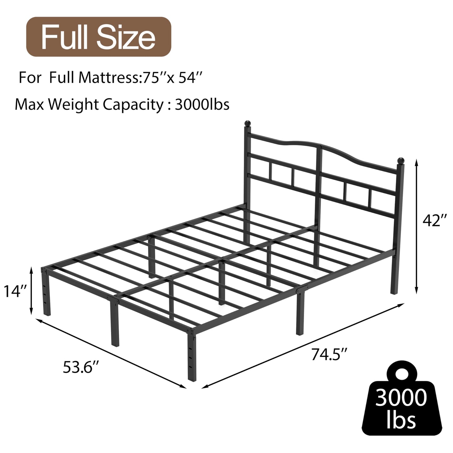 RmagineX Full Size Bed Frame 14 Inch Bed Frame Full with Headboard,Heavy Duty Bed Base with Storage,Strong Support Mattress Foundation,Noise Free Beds for Kids (14 Inch, Full)