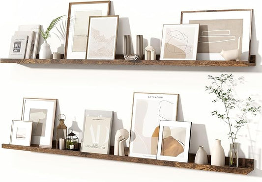 Fun Memories Picture Ledge Shelves Set of 2, 55 Inch Rustic Wall Mounted