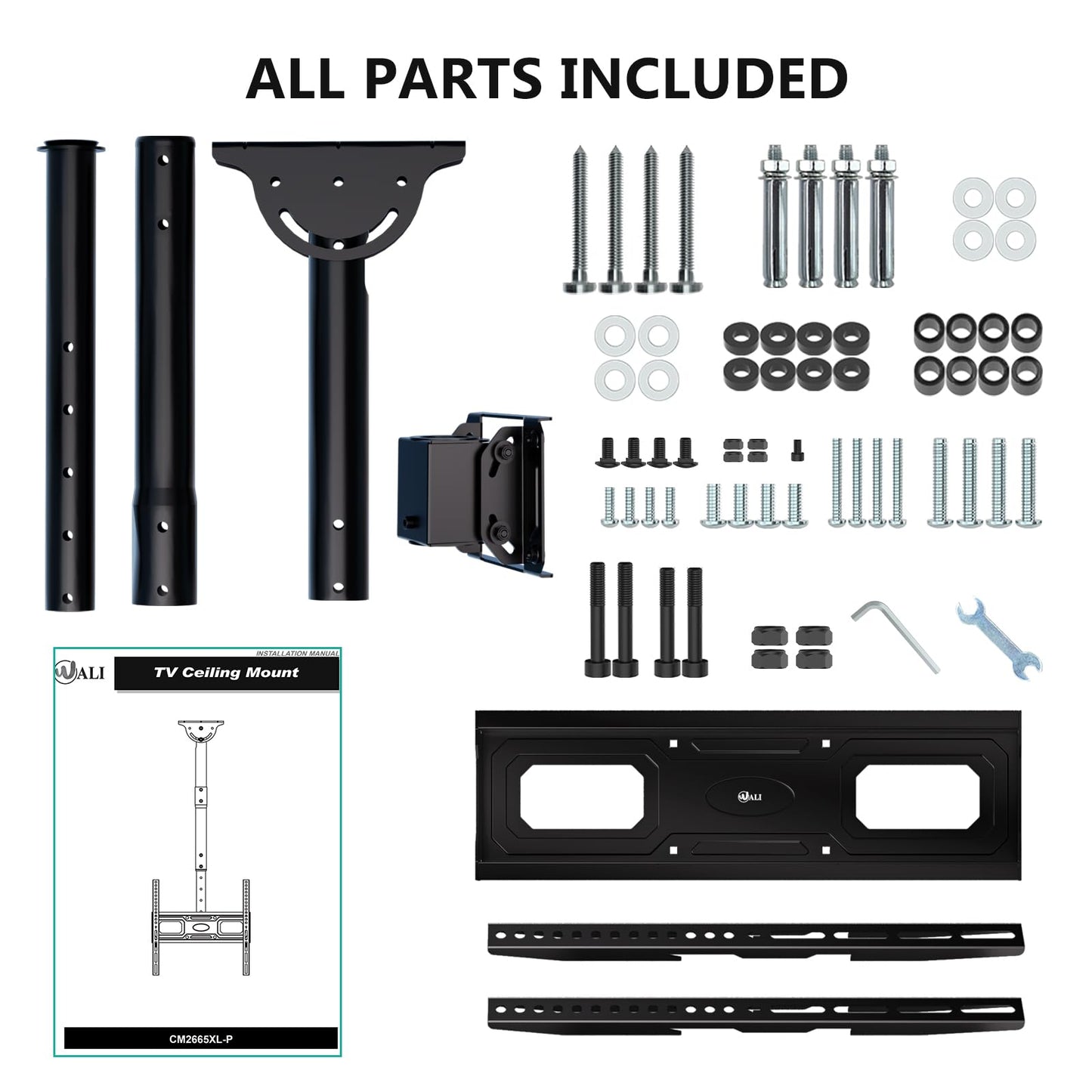 WALI Ceiling TV Mount Long Arm, Full Motion Adjustable Bracket Fits Most LED, LCD TVs 26 to 65 inch, up to 99lbs, Height Extension up to 35.8 Inch, Mounting Holes up to 400x400mm (CM2665XL-P), Black