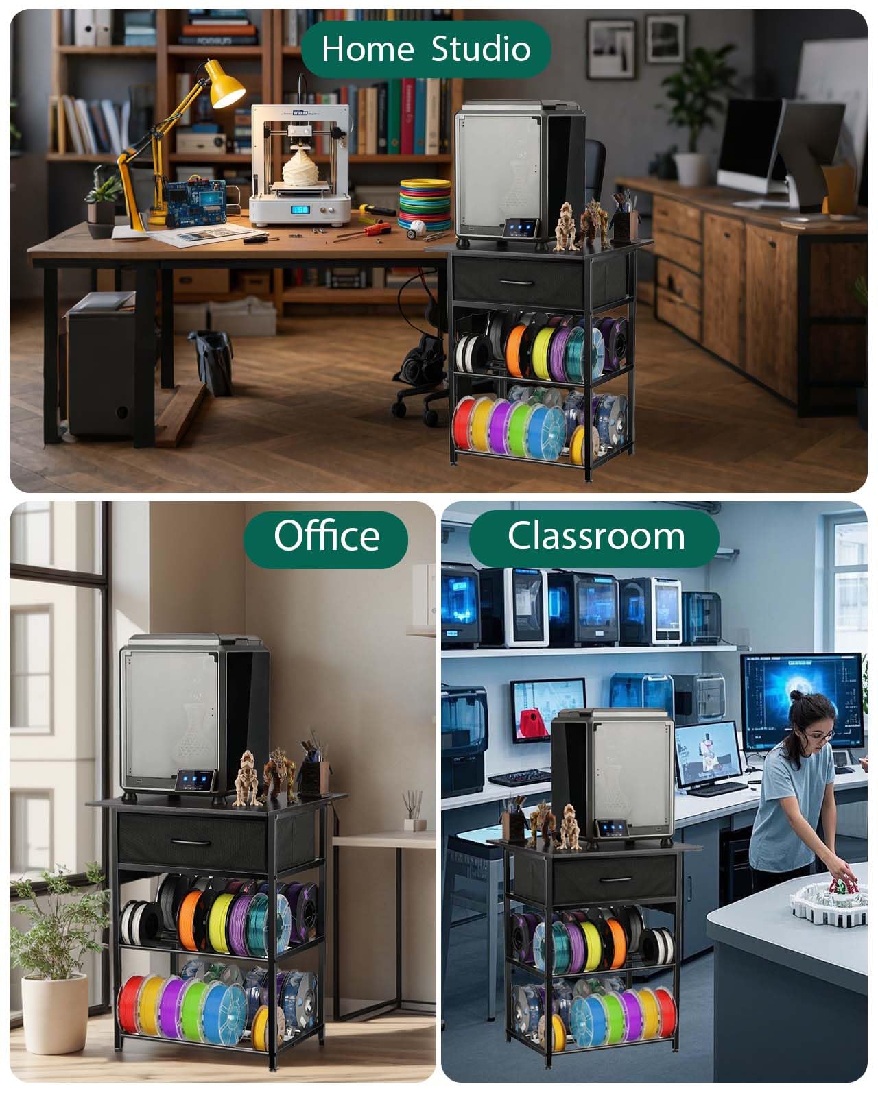 AHOWPD 3D Printer Table with Filament Storage - 3D Printer Stand Shelf Filament Storage Rack Heavy Duty 3D Printer Desk with Drawer for Workshop Studio Office