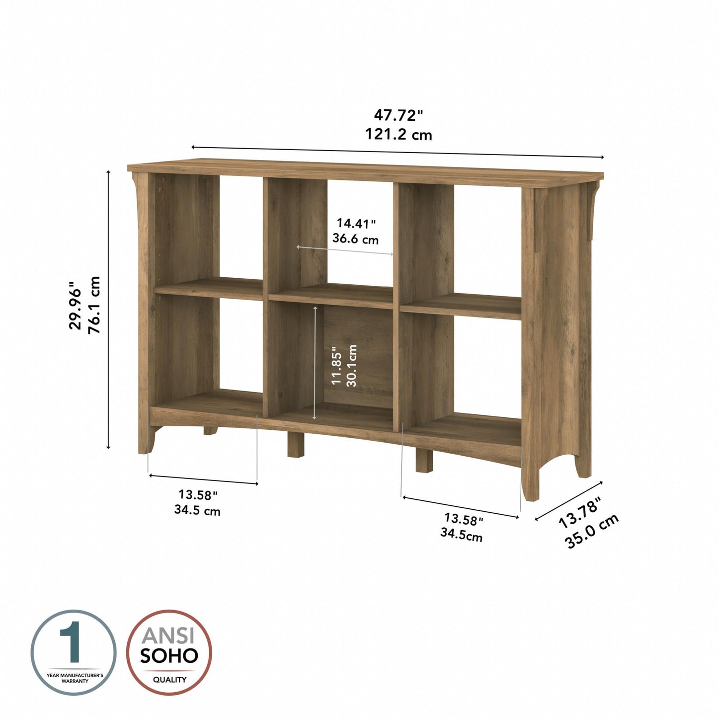 Bush Furniture Salinas 6 Cube Organizer in Reclaimed Pine, Office Storage Solution, Home Organizer with Open Shelving, Compact Unit for Books and Supplies