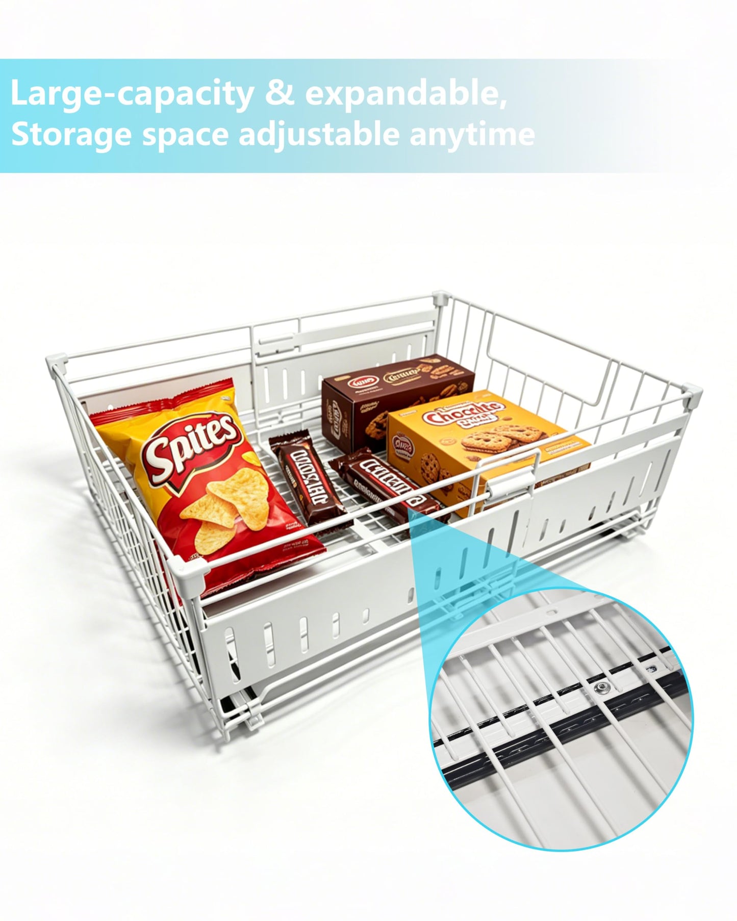 KimHong 2 Pack Pull Out Cabinet Organizer, Expandable Drawer Organizer with Adjustable Width 12.4"-19.5", Adhesive No Drill Under Cabinet Shelves for Home Kitchen Pantry with Silent Slides