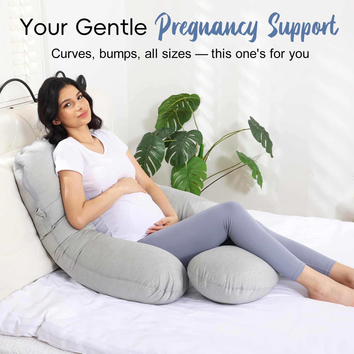 EZMOM Pregnancy Pillow for Sleeping, Soft 57“ Full Body Maternity Pillow, U Shaped with Removable Washable Cover, Support for Back, Belly, Leg, Hip, Neck & Shoulder (Cooling Grey)
