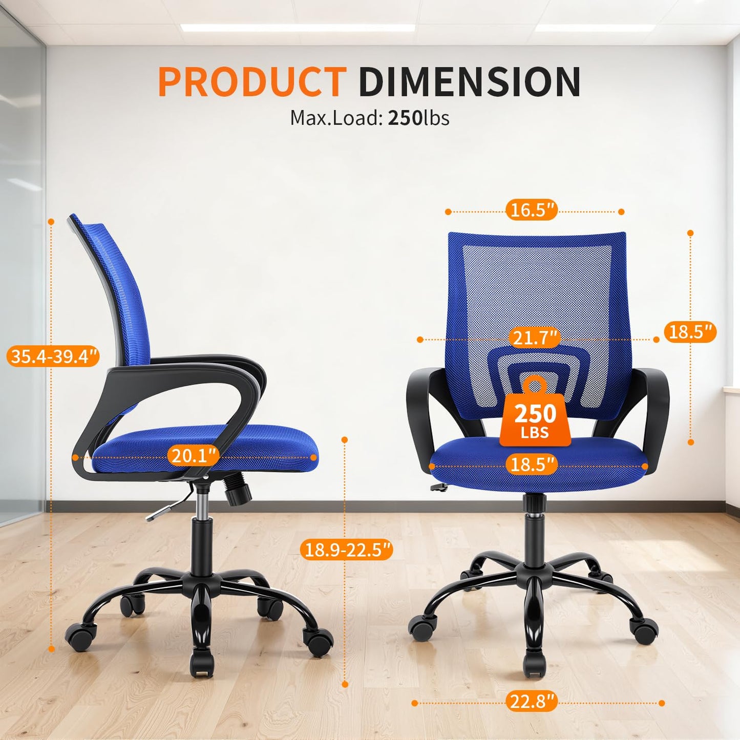 BestOffice Office Chair Ergonomic Cheap Desk Chair Mesh Computer Chair Lumbar Support Modern Executive Adjustable Stool Rolling Swivel Chair for Back Pain (Blue)