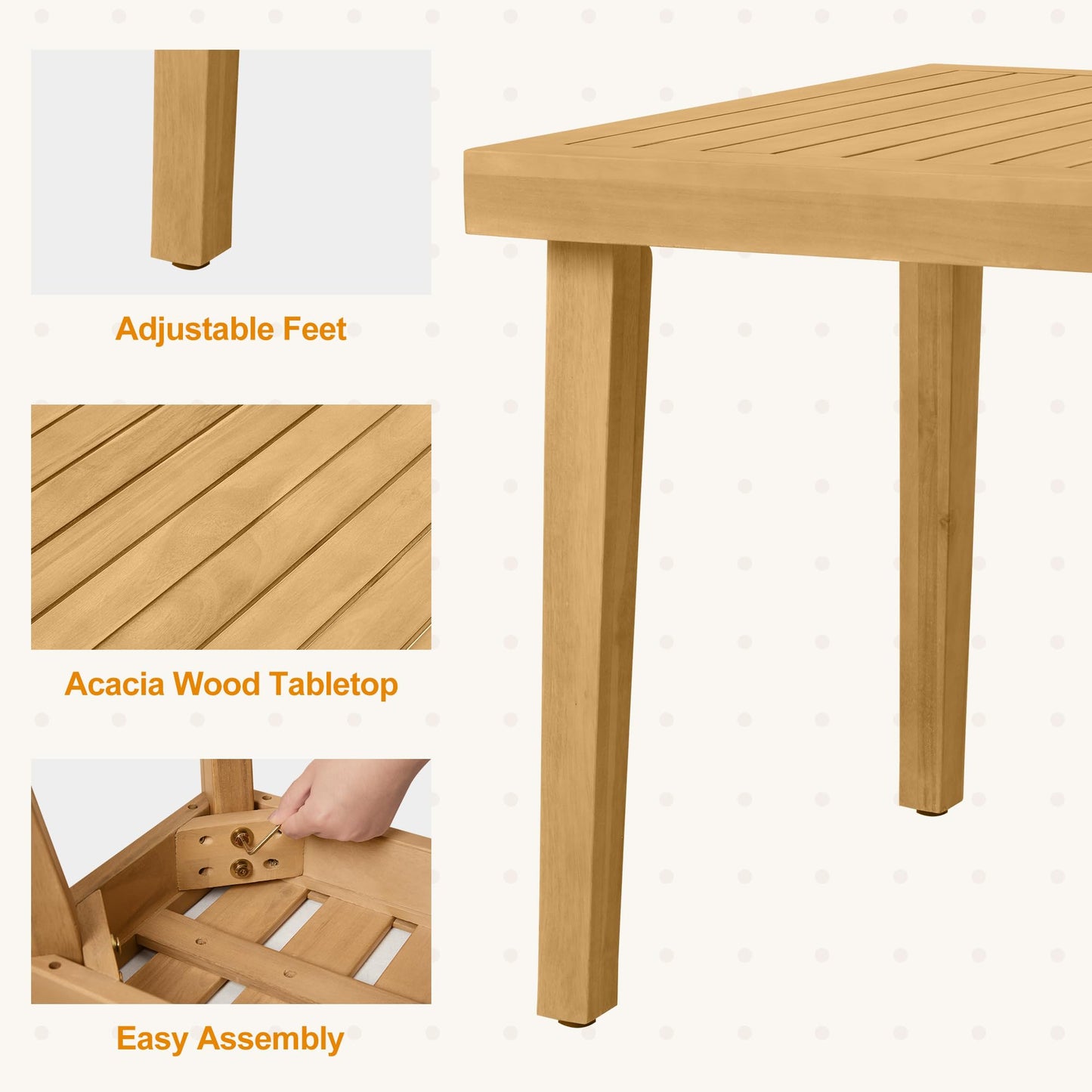 FansaFurn Patio Dining Table Acacia Wood Picnic Table for Backyard Lawn Garden Deck Indoor, Beige