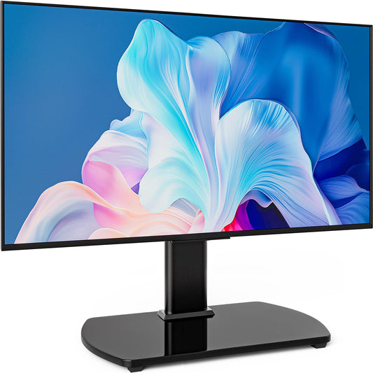 HOLMAXD Universal TV Stand for 27-60 Inch TVs with Swivel Mount, Height Adjustable Table Top TV Stand Mount, Heavy Duty Tempered Glass Base, TV Pedestal Stand Holds up to 88 lbs, VESA 400x400mm