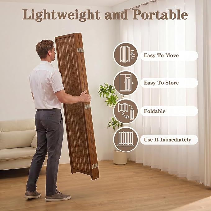4 Panel Room Divider and Extra Wide Folding Privacy Screen, Bamboo Room Divider