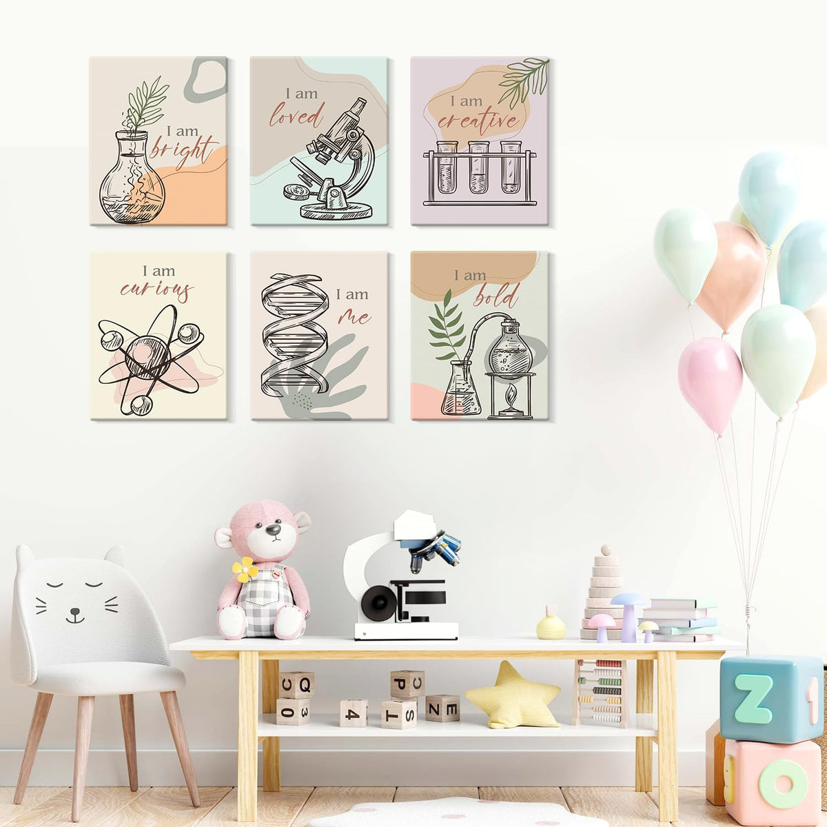 CHDITB Chemical Science Art Print For Classroom, Boho Funny Chemistry Motivational Poster Set Of 6(8x10inch) Middle School Science Explore Canvas Framed Wall Art For Laboratory Lab Library Decor