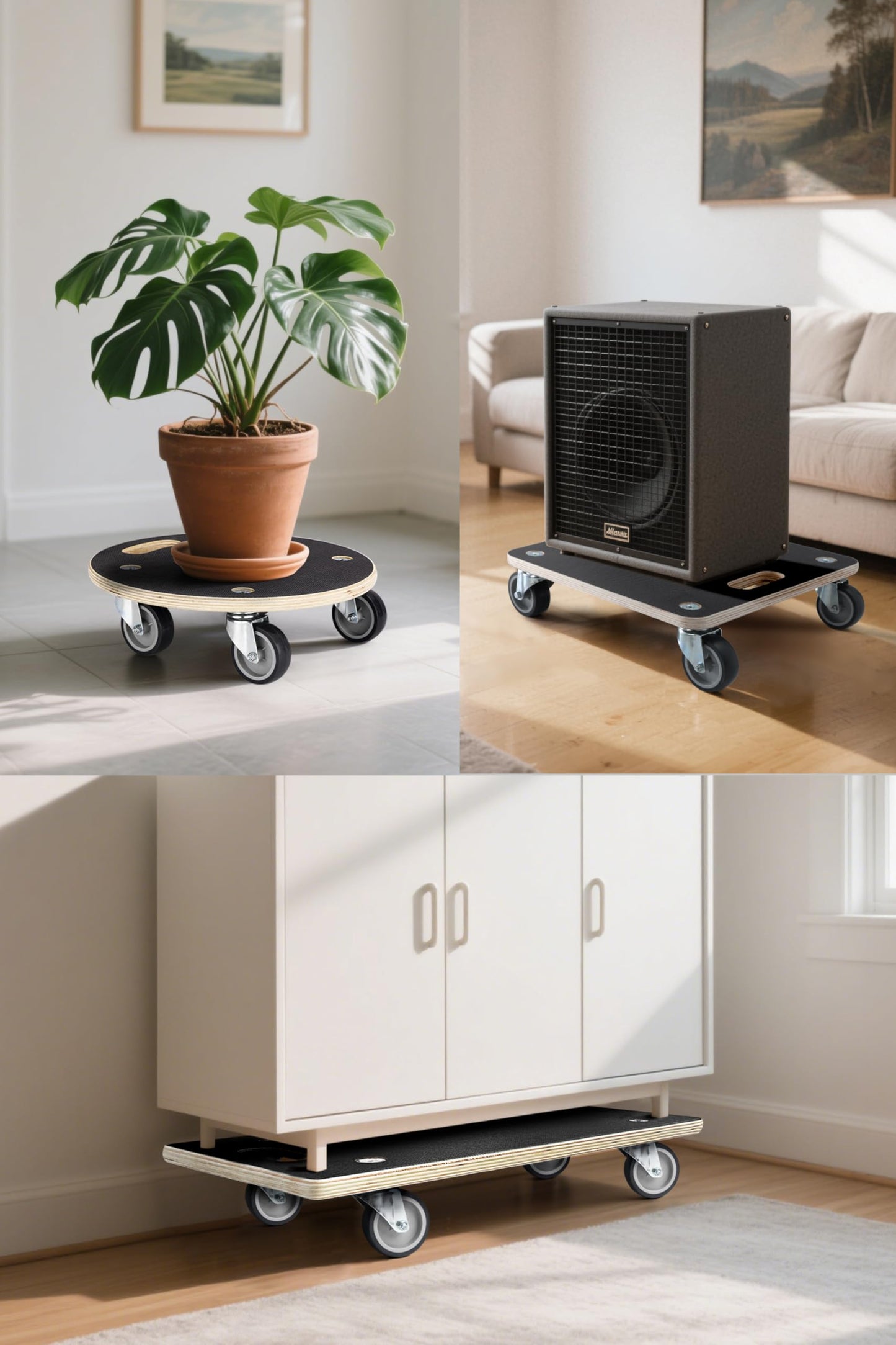 1100LB Heavy Duty Rectangle Moving Dolly Cart - 2-Pack with 3" TPR Silent Wheels, Non-Slip 11-Layer Plywood Platform, No Assembly Needed - for Furniture, Warehouse, Home & Commercial Use