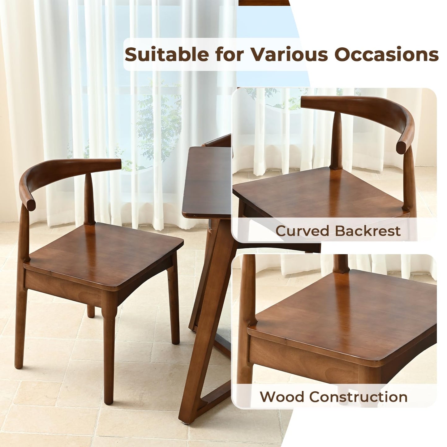 DELAVIN Solid Wood Dining Chairs Set of 4,Kitchen Chairs with Solid Oak Wood Legs, Farmhouse Style High Ladder Back Dining Room Chairs,Walnut