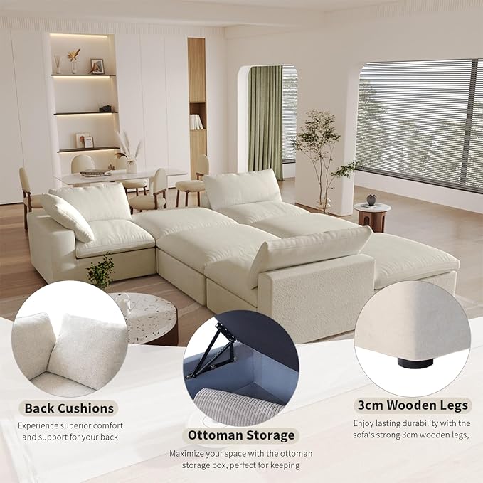 WJShome Cloud Modular Sectional Sofa, 160.6" Down Filled 5 Seater Couch
