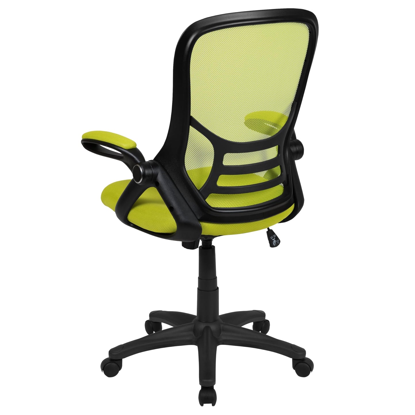 Flash Furniture Porter Mesh High Back Ergonomic Swivel Office Chair with Lumbar Support, Flip-Up Arms, Tilt Lock/Tilt Tension, Height Adjustable, Black/Green Frame