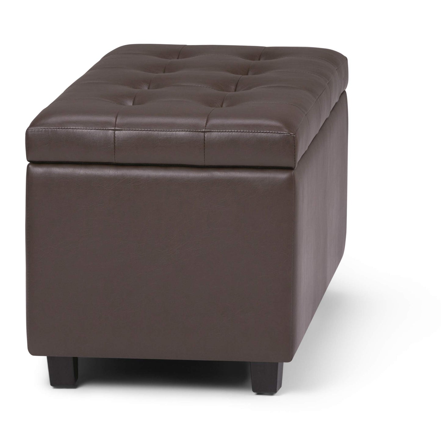 SIMPLIHOME Cosmopolitan Storage Ottoman - 34 inch Wide Upholstered Vegan Leather Rectangle Storage Ottoman Bench in Chocolate Brown, Transitional Tufted Ottoman for Living Room with Lift-Up Lid