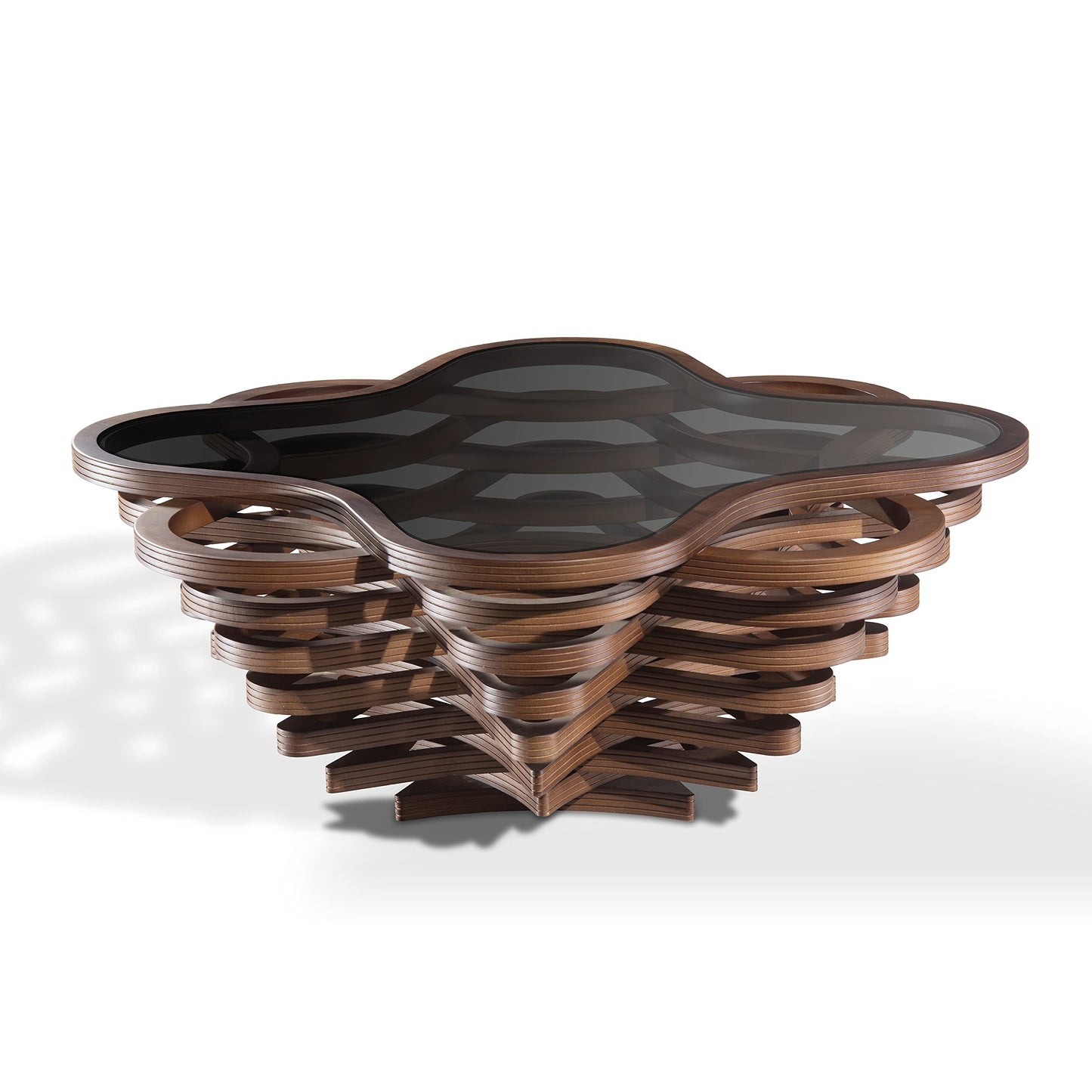 by Papella Design, Cloud Coffee Table, Modern Decorative Wooden Center Table, Glass Top Living Room & Reception Coffee Table, Natural Walnut Veneer, Rustic & Contemporary Style, for Home & Office