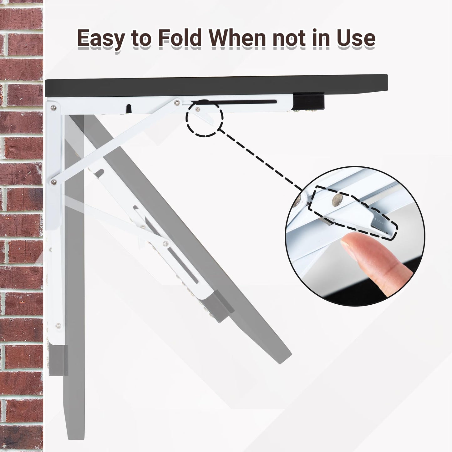 Neoaider Wall Mounted Folding Desk 23.6” x 15.7”, Drop Down Table with Metal Collapsible Brackets, Folding Wall Table for Small Spaces, Home, Office, Kitchen, Laundry Room-Black
