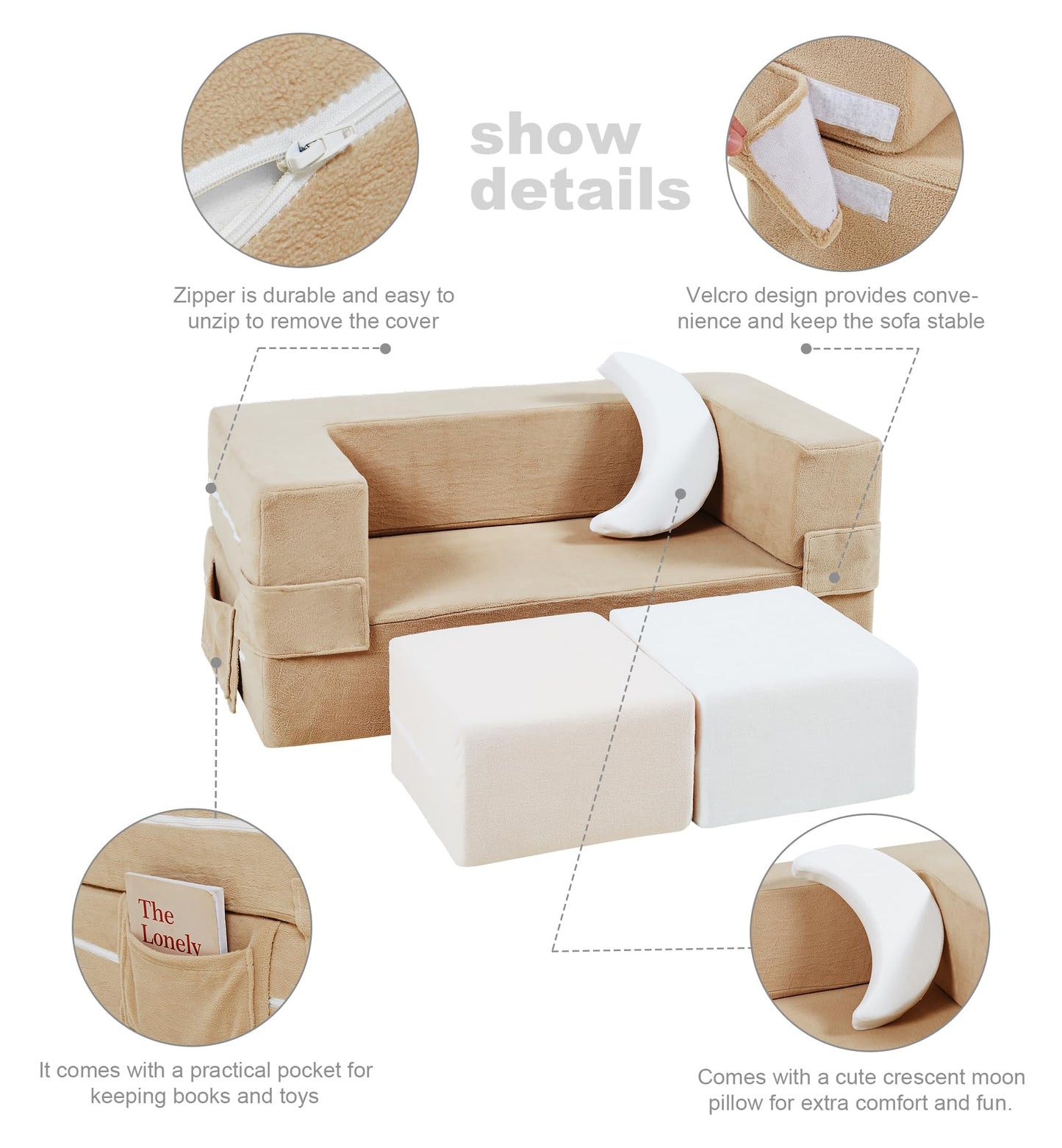 Elftopia Modular Kids Sofa,Toddler Couch Foam Armchair for Kids,Children Convertible Plush Sofa Play Set,Fold Out SofaBed(Classic Color)