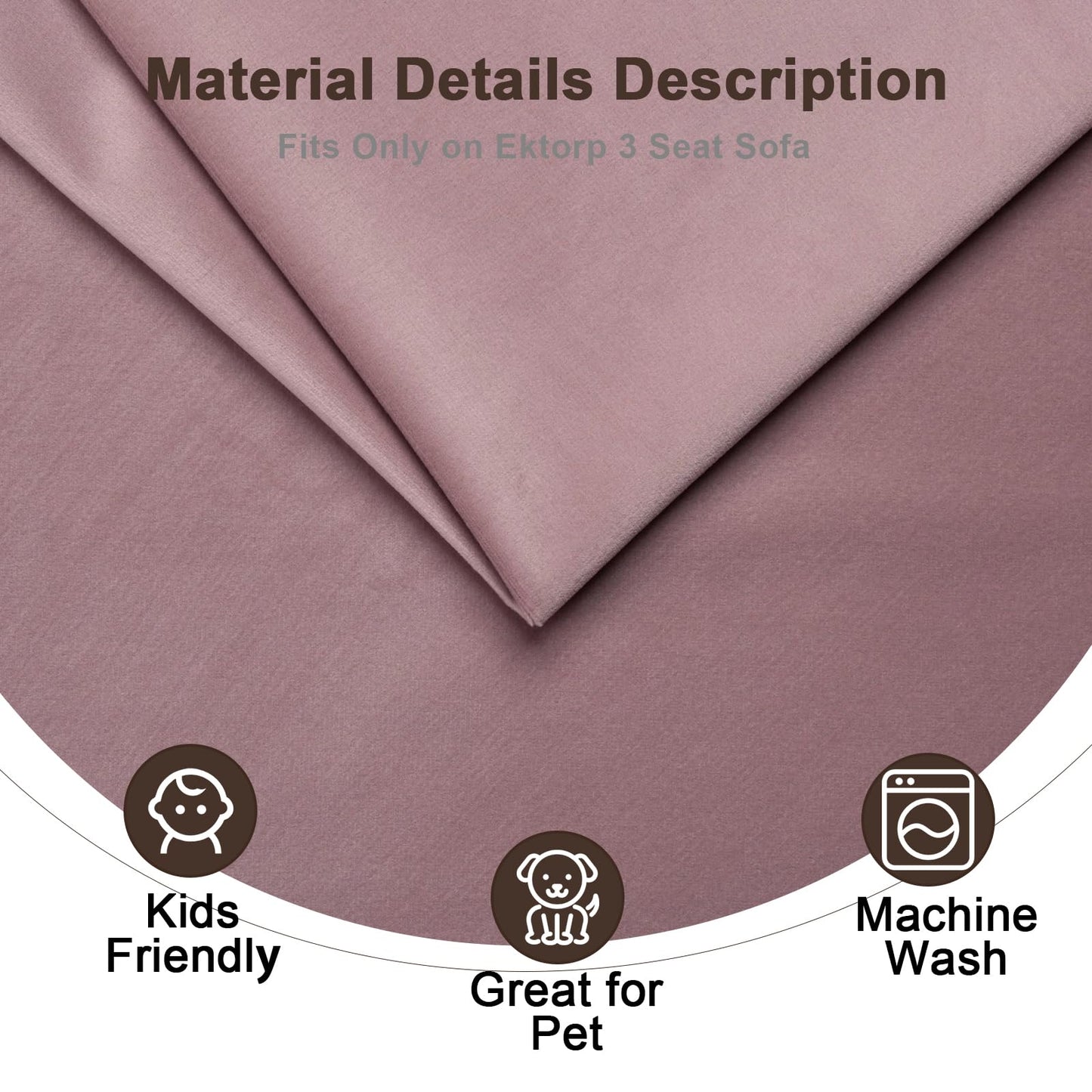 Velvet Pet-Friendly Replacement Sofa Cover Compatible for IKEA Ektorp 3 Seat Sofa Slipcovers, Couch Cover Only, 7-Piece Slipcover, Pink, Couch Cover Not Include The Sofa Body