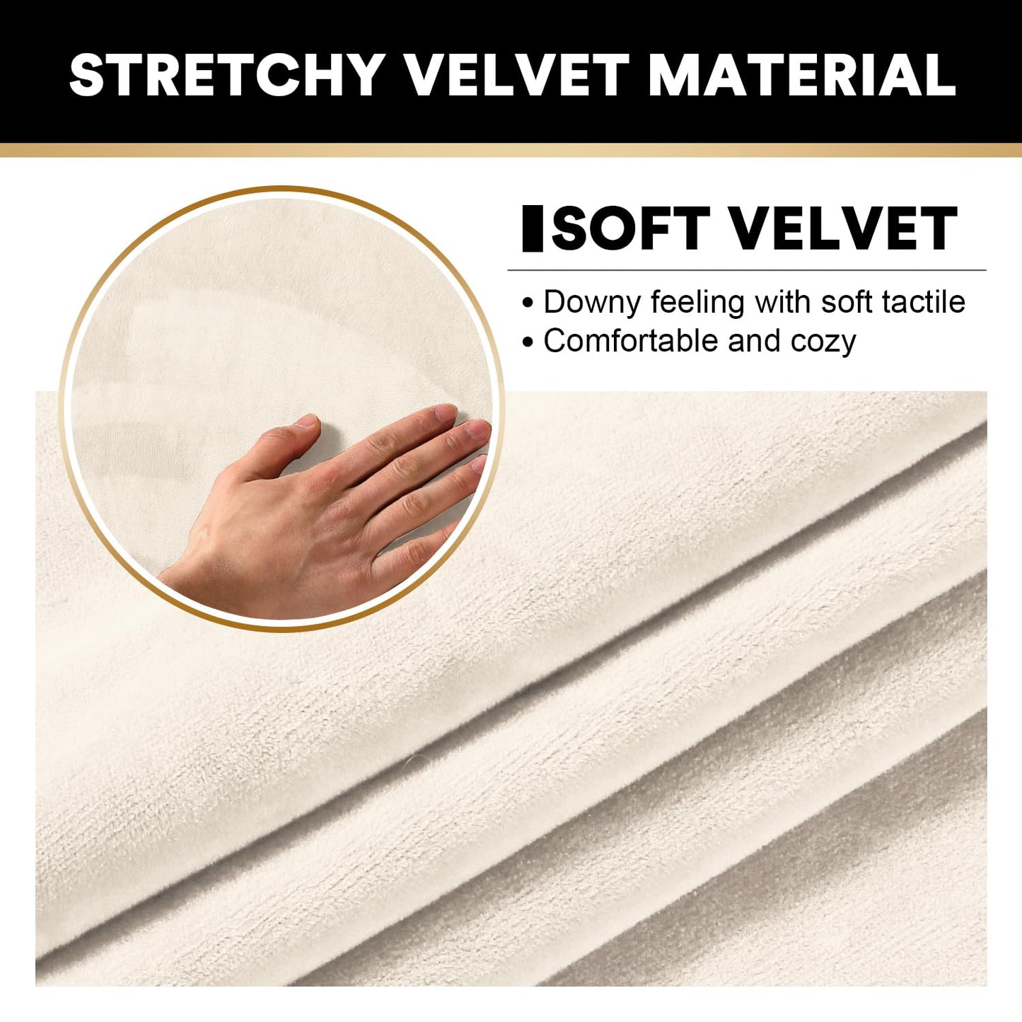 PrinceDeco Velvet Couch Cover Loveseat Covers for 2 Cushion Couch 3 Piece Sofa Covers for Dogs Washable Loveseat Covers Width Up to 72 Inch No Slip Stretch Sofa Slipcover(Medium, Ivory)
