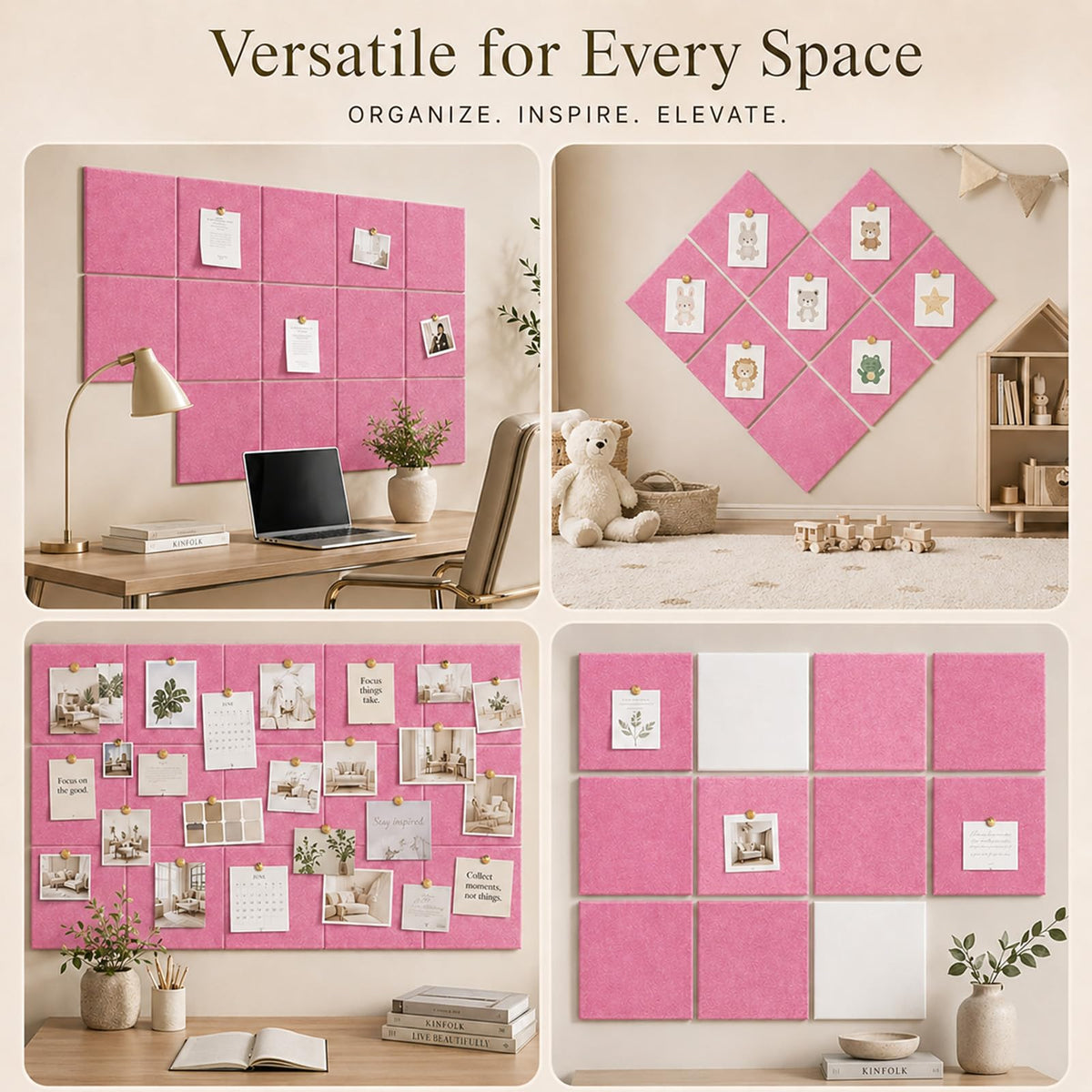 Baysola Felt Bulletin Board Panels 48 x 36 Inch Self Adhesive Wall Tiles Cork Board Alternative for Office Classroom Photos Notes 12 Pack