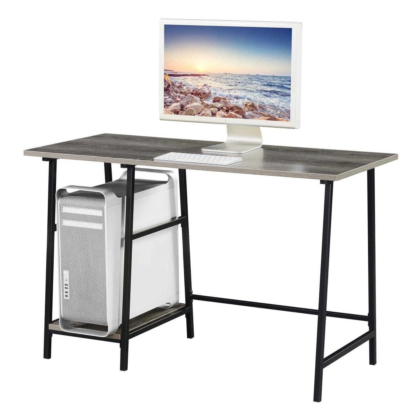 Convenience Concepts Designs2Go Trestle Wood Metal Desk, Weathered Gray/Black