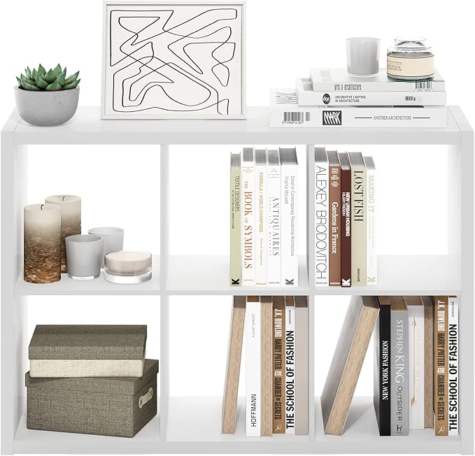 Furinno Cubicle Book Shelf, 6-Cube Bookshelf, Extra Thick Frame Horizontally &