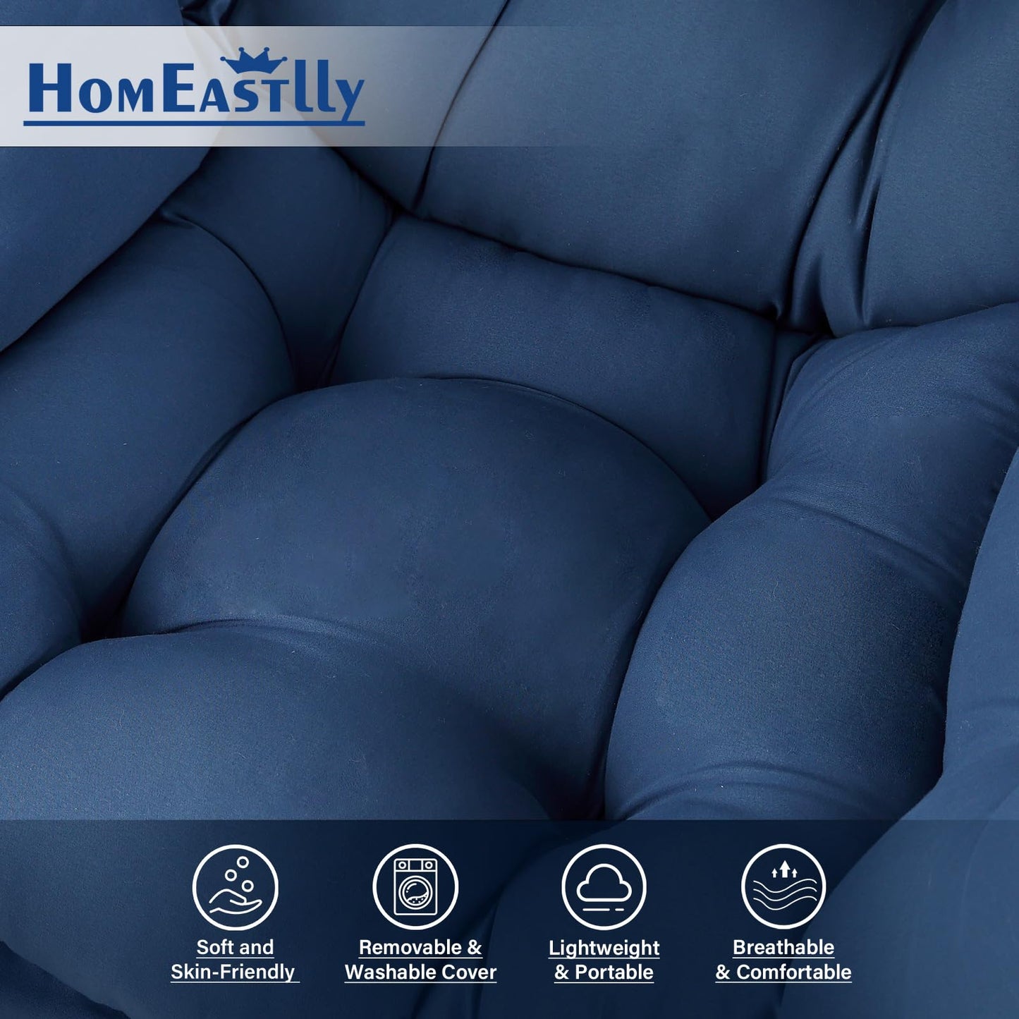 HomEastlly Lazy Chair with Ottoman, Large Royal Blue Accent Chair with Ottoman, Comfy Reading Armchair, Leisure Sofa Chair for Living Room, Bedroom, Dorm Room, Office