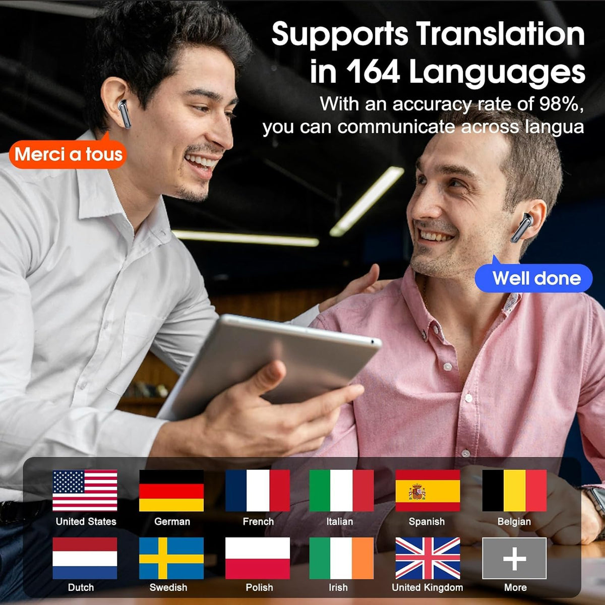 Ai Translation Earbuds Real Time,3-in-1 Buletooth 5.3 Translator Earbuds with 6 Translation Modes/164 Languages,No Subscription Required Translatior Headphones,40H Audifonos Traductores Inglés Español