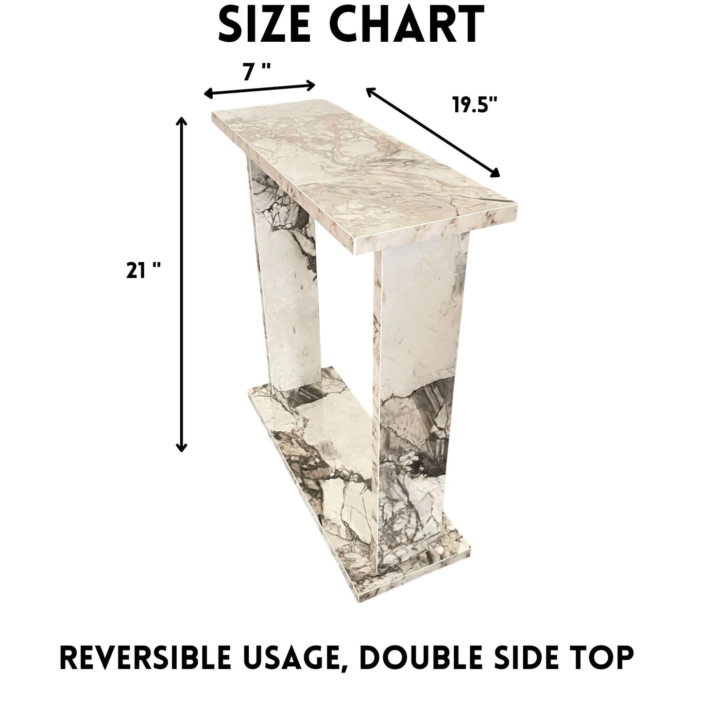 Very Narrow Side Table for Living Room, Small Apartment Space Between Chairs Skinny Table for Recliner, Couch, Armchair, Thin Slim End Table for Living Room, Bedroom, Beverages (White Marble)
