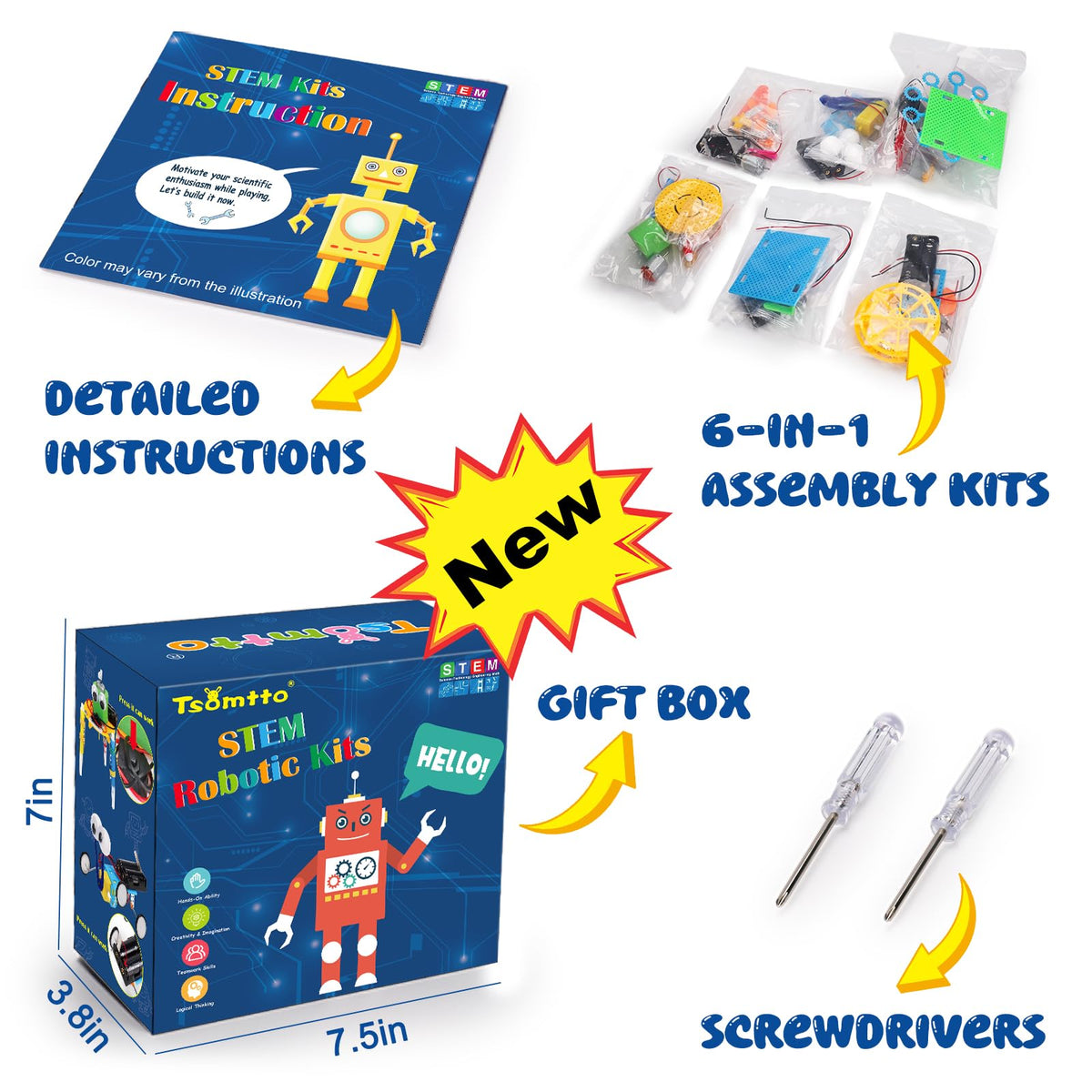 STEM Robotics Kit 6 Set Science Experiments Project Activities Toys for Kids 4-8 8-12 Engineering Building Electronic Motor Robot Kid Craft Boy Girl 5 6 7 8 9 10 12 Year Old Outdoor Toy