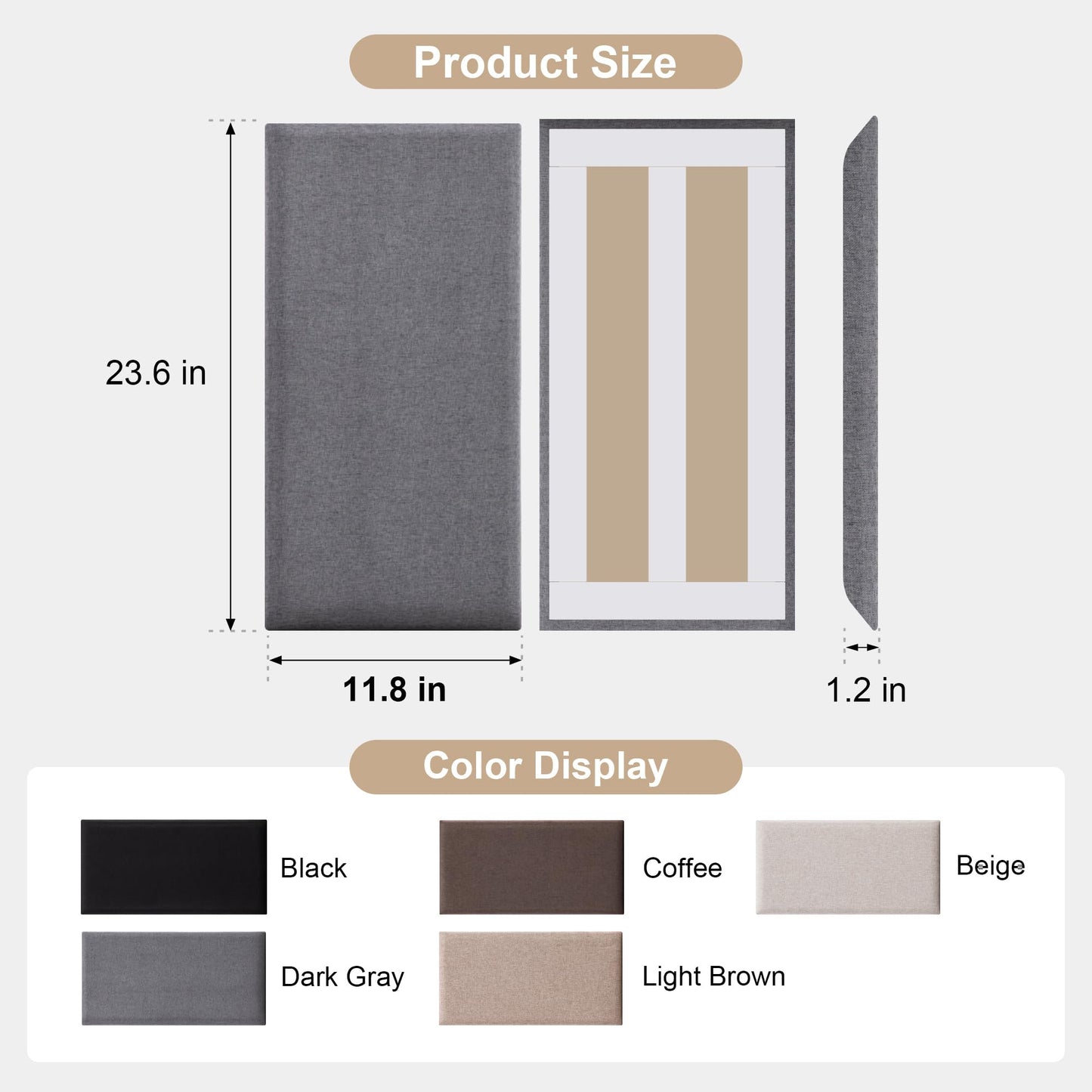Fromann Upholstered Wall Mounted Headboard for Queen/TXL/King Size Beds, Peel and Stick Headboard 23.6" x 11.8"/PC, Interior Wall Panels for Bedroom Study, Headboards Only (3, Dark Grey)