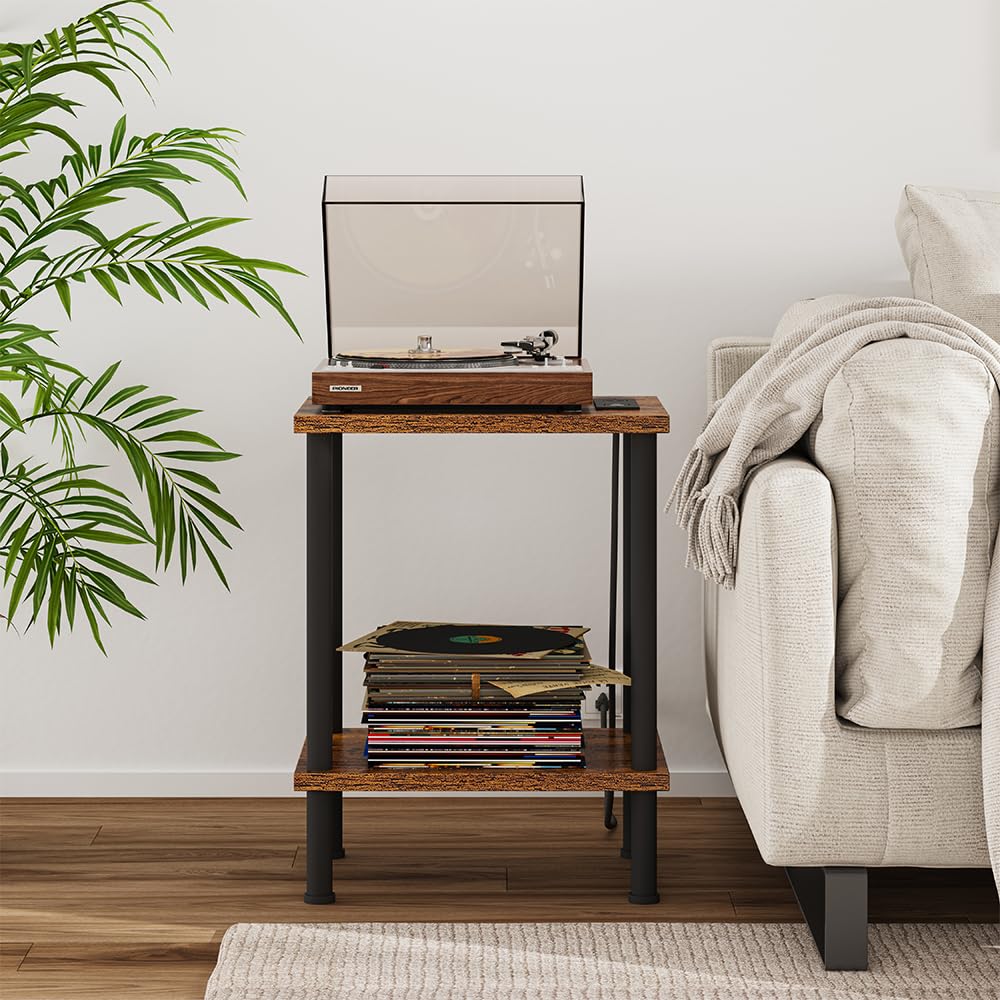 VIMBER Side Table with Charging Station, Set of 2 End Tables with USB Port and Outlets, Nightstands with 2-Tier Storage Shelves and Metal Legs, Sofa Table for Small Space, Living Room, Bedroom