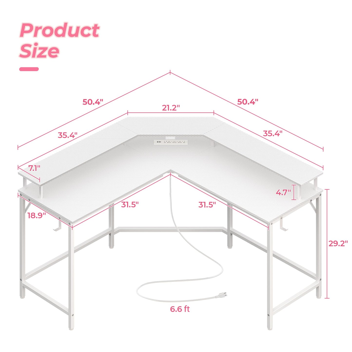 Huuger L Shaped Gaming Desk with Power Outlets & LED Lights, Computer Desk with Monitor Shelves, Carbon Fiber Surface, Home Office Desk, Corner Gaming Desk with Hooks, Carbon Fiber Pink