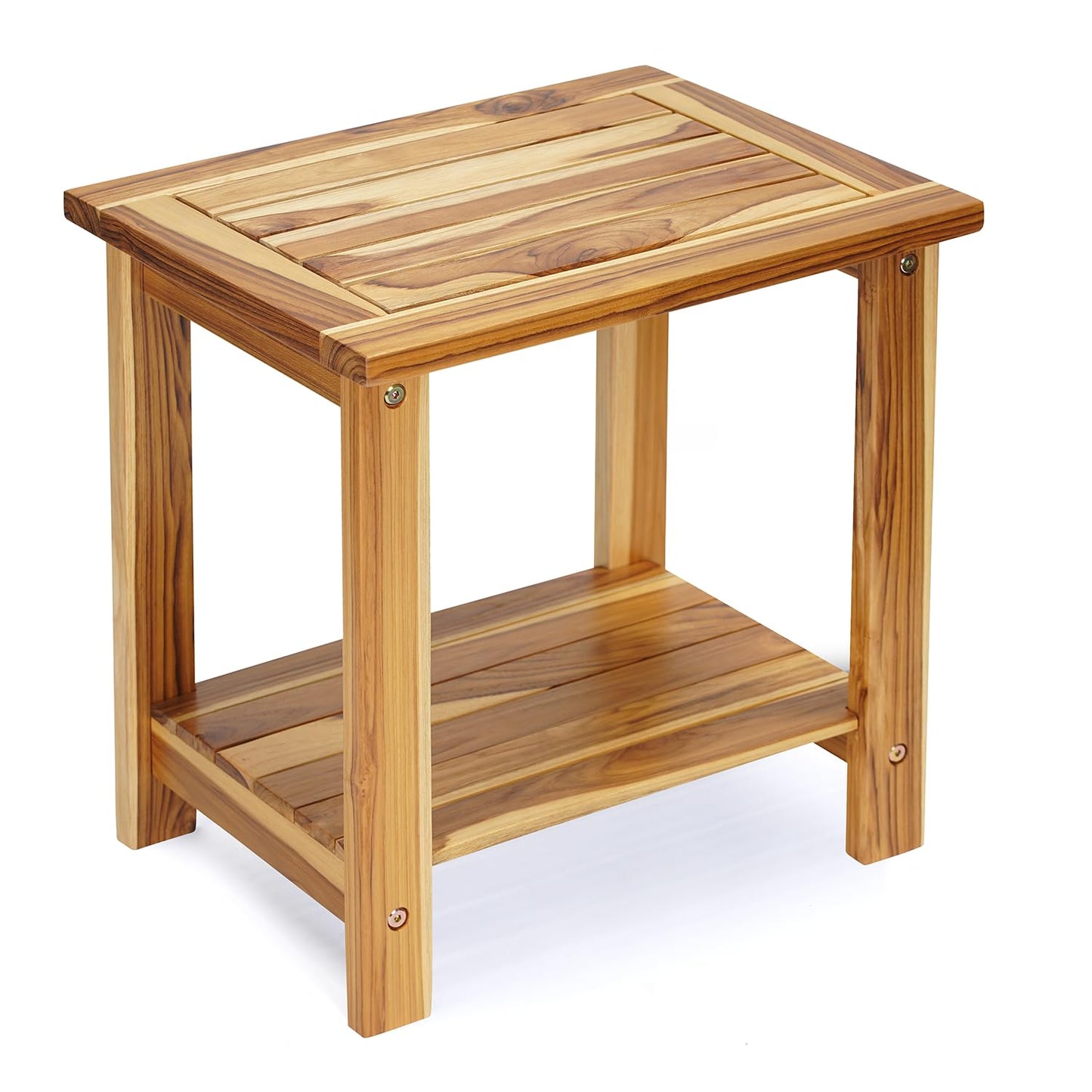 AN68 Adirondack Side Table – Weather-Resistant Rectangular End Table for Patio, Garden, Lawn, or Living Room | Indoor & Outdoor Wood Side Table, Rustic Style (Natural Teak Wood)