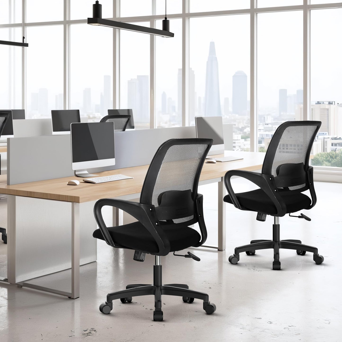 NEO Chair Office Desk Ergonomic Computer Mesh Chair with Lumbar Mid Back Support Adjustable Height Swivel Rolling Wheels Comfy Task Vanity Chair for Home Bedroom Study (All Black)