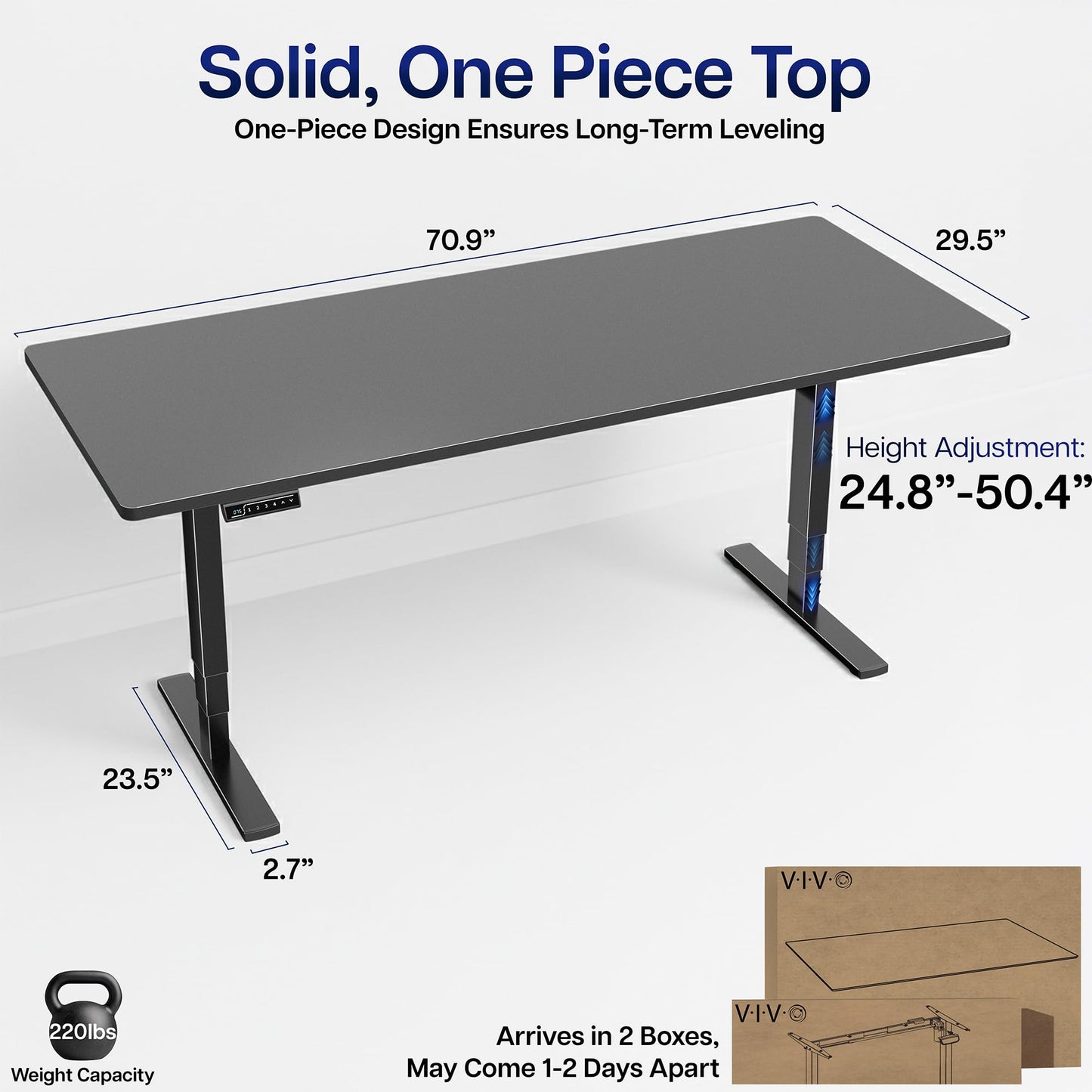 VIVO Electric 71 x 30 in Standing Desk, Touch Screen Adjustment, 220 lb Frame Support, 2E Series, Black Top Black Frame, DESK-KIT-2E71B